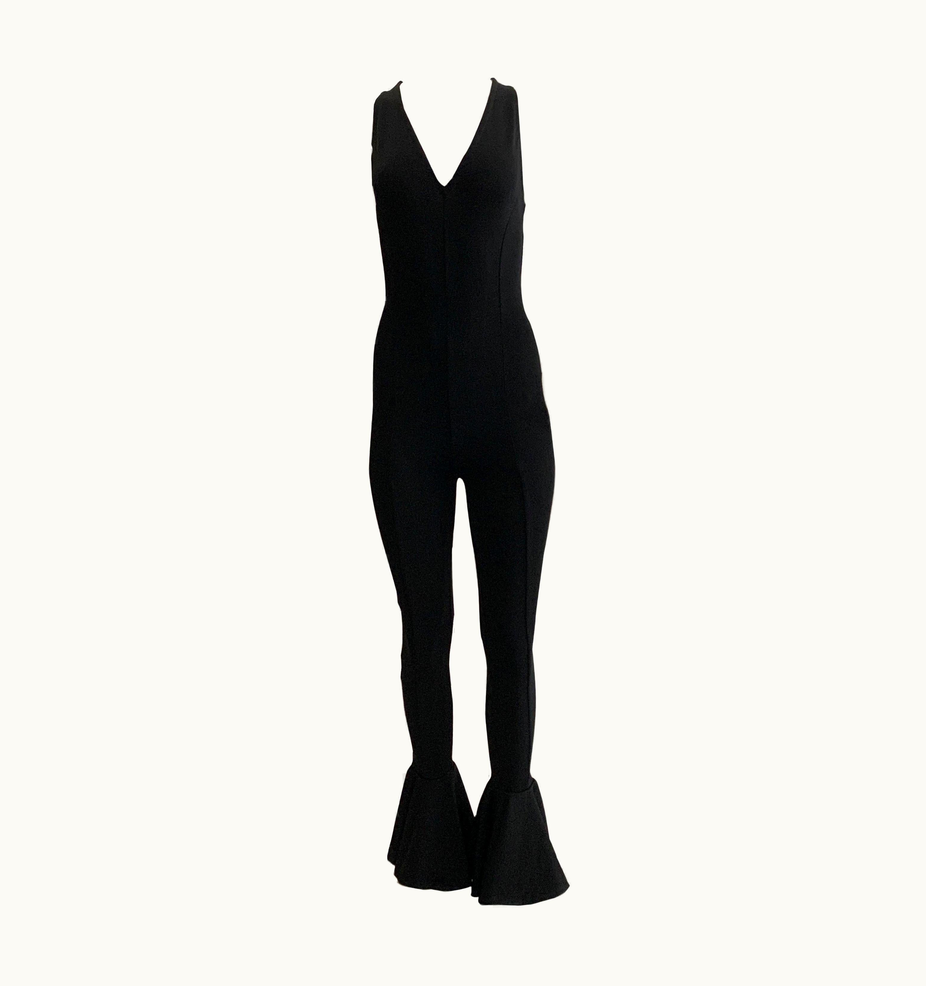 Gianni Versace Couture 1993 Runway Black Knit Flare Ankle Jumpsuit
