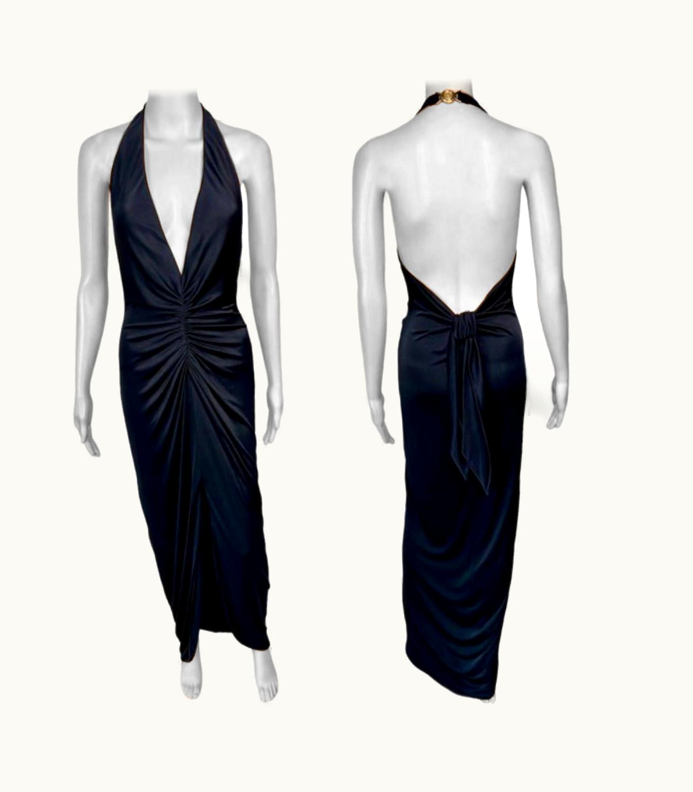 Versace S/S 2005 Runway Plunging Hi-Low Ruched Open Back Evening Dress Gown UZ0578689