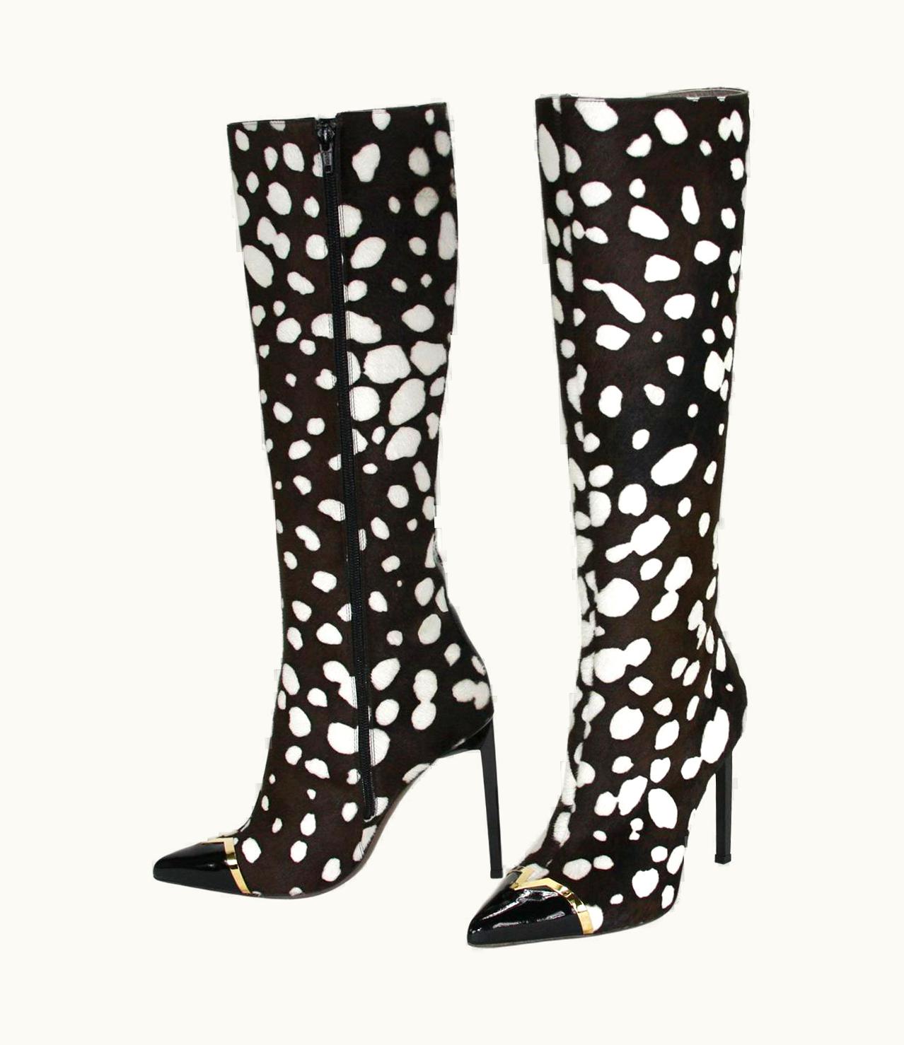 Versace Collection Leopard Print Calf Hair Stiletto Heel Boots It 38 Us