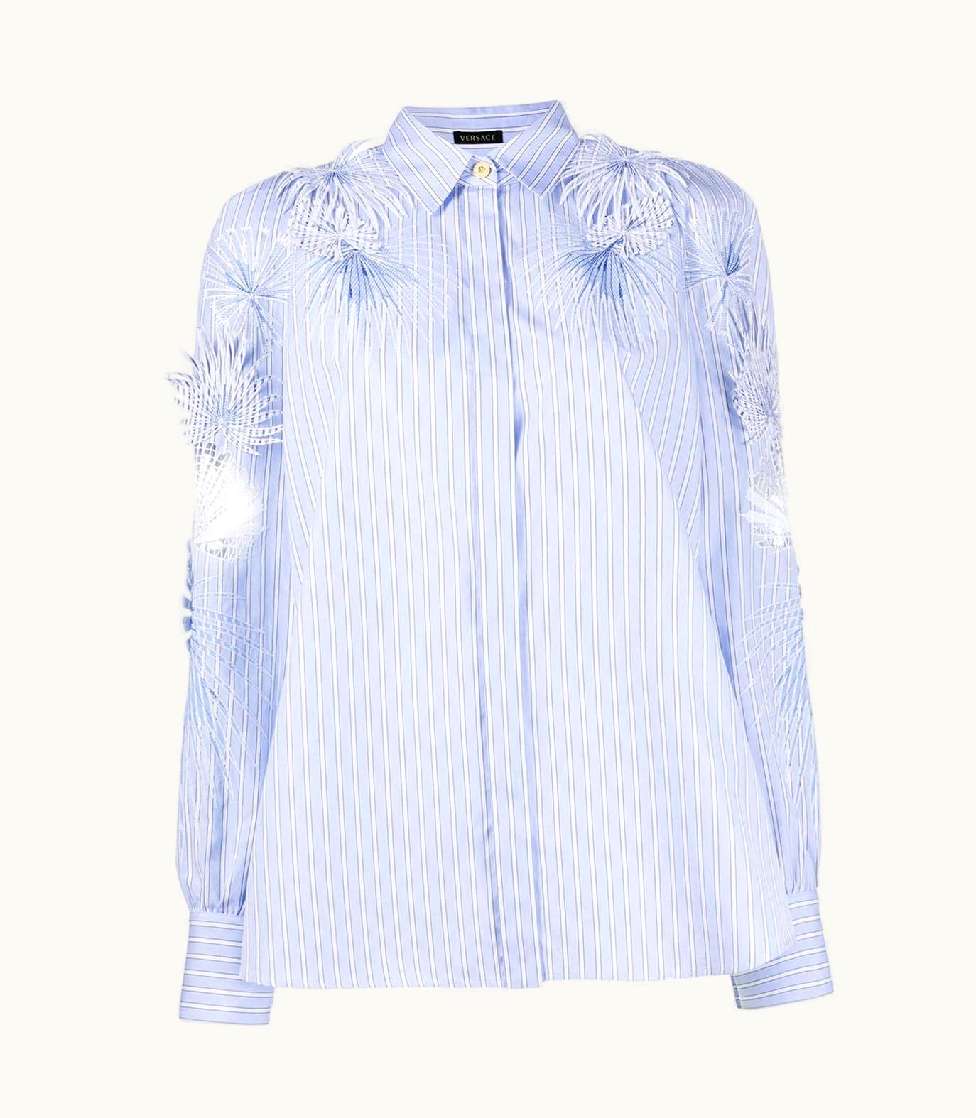 Versace Runway Blue Stripe Cotton Button Down Shirt Seen On Kendall Jenner