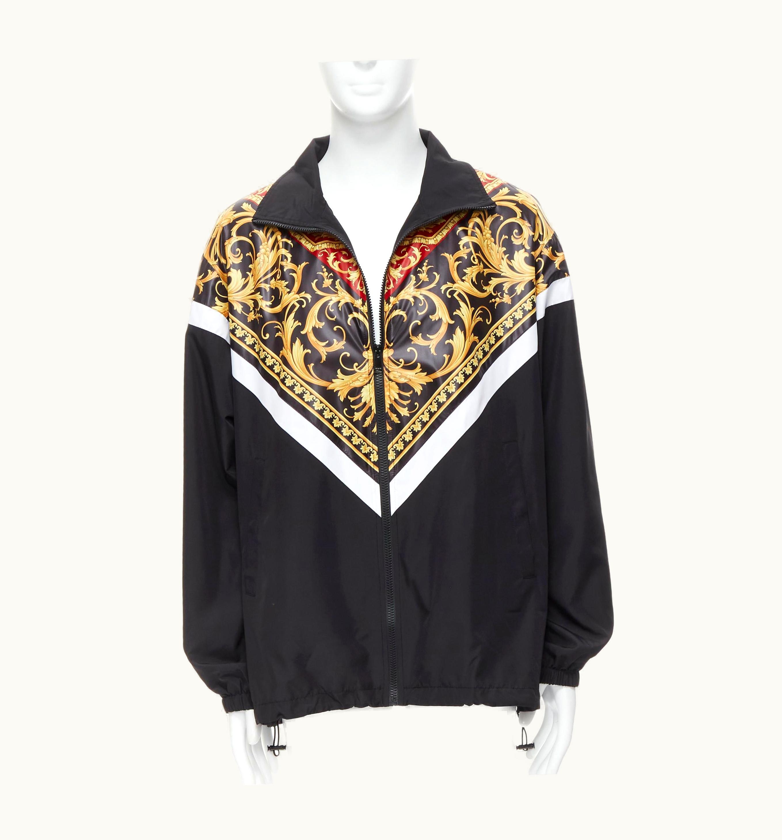 Versace Le Pop Classique Black Red Barocco Print Nylon Track Jacket