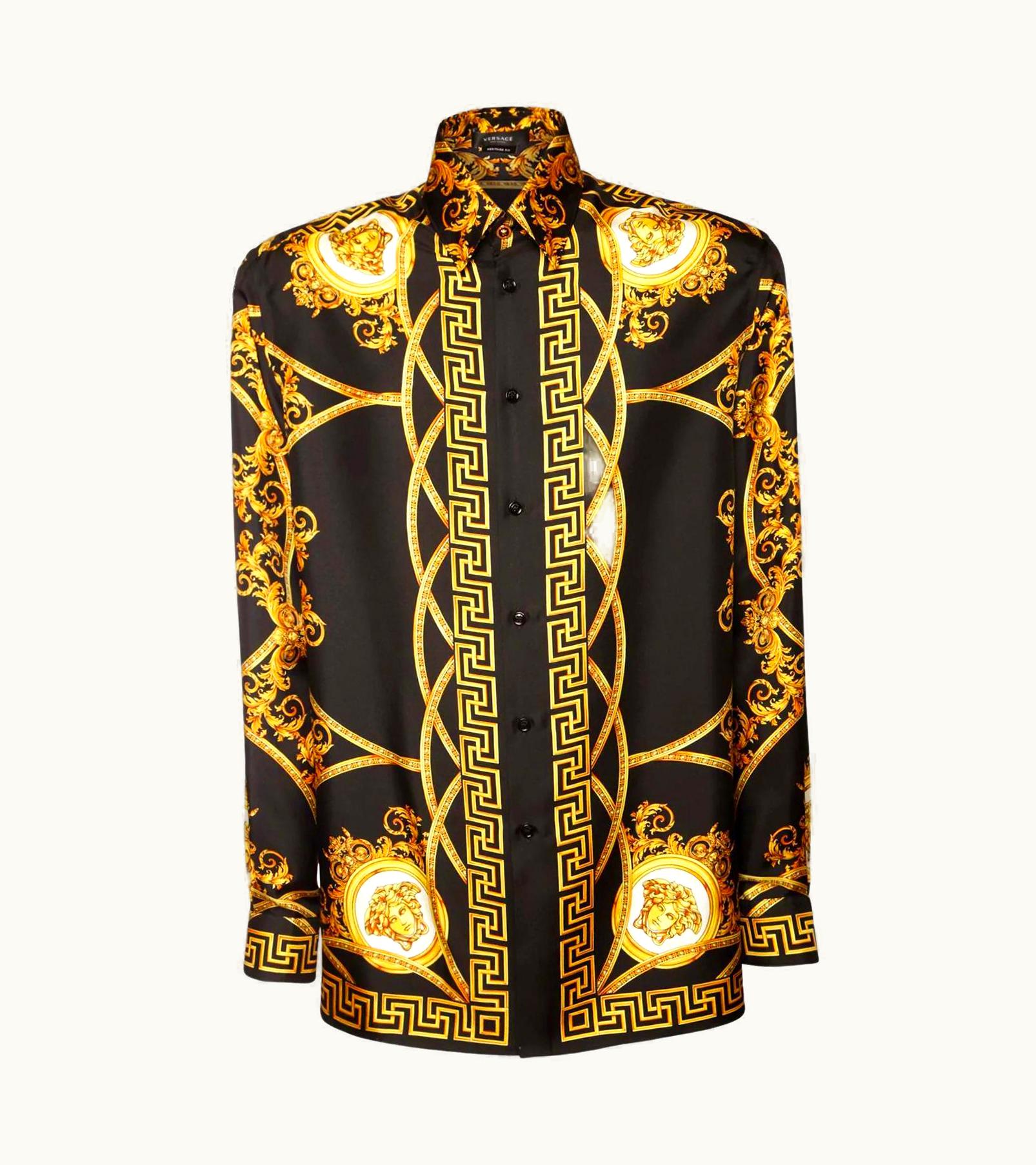 Versace La Coupe Des Dieux Silk Shirt Medusa Greek Key Men'