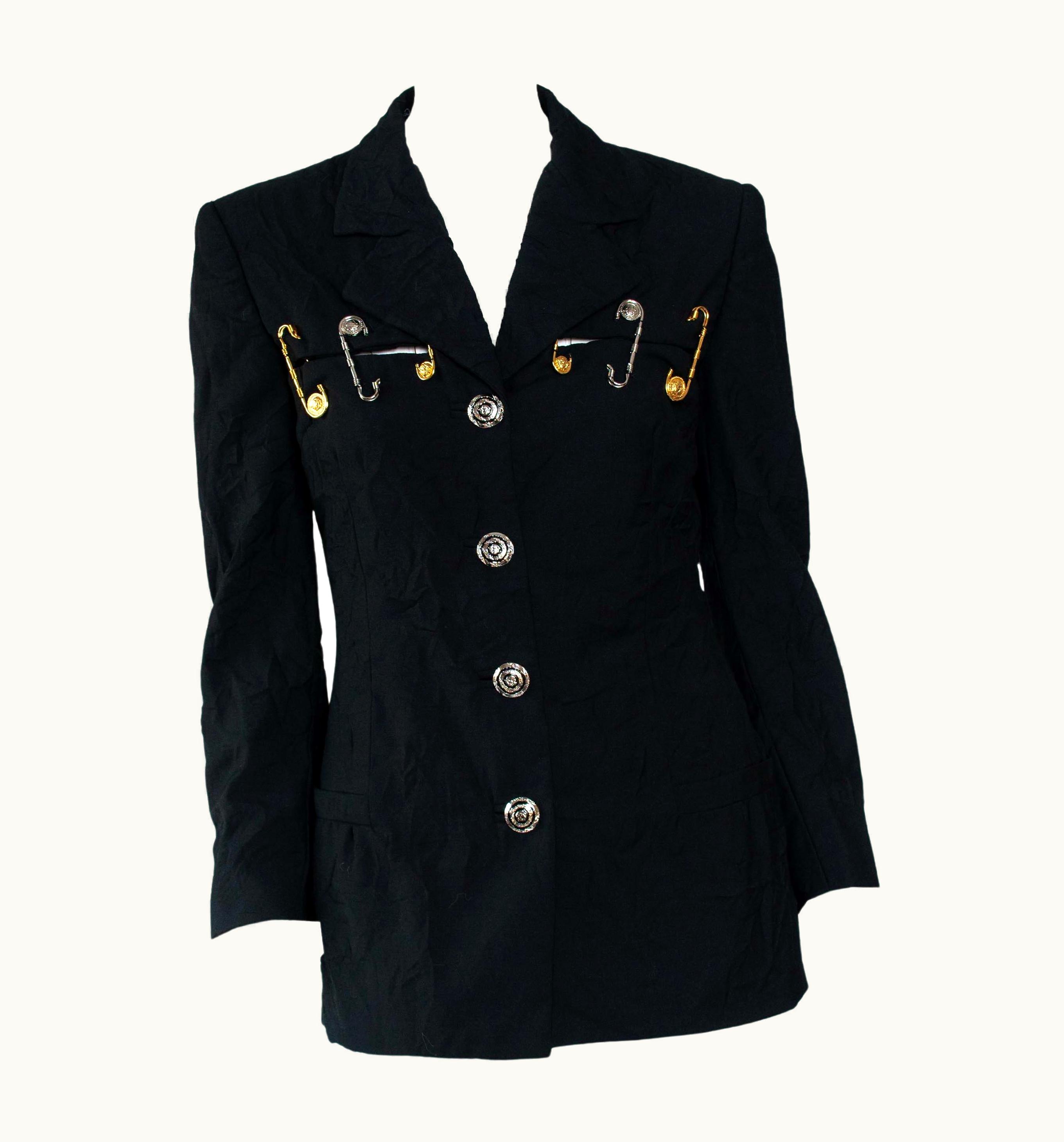 Gianni Versace Couture S/S 1994 Gianni Versace Couture Medusa Safety Pin Blazer Runway