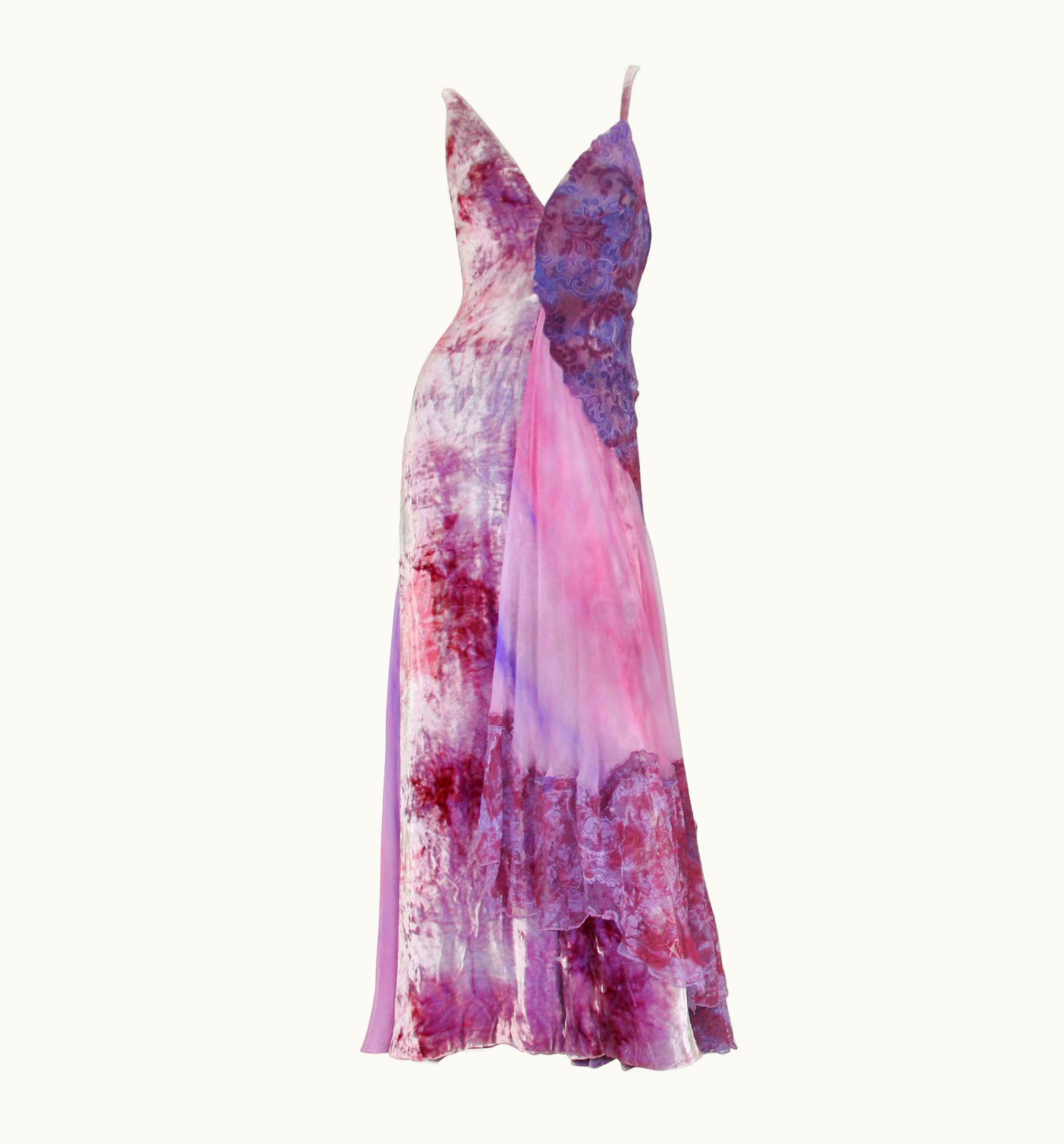 Versace Atelier Versace S/S 1994 Collection Velvet Lace Purple Pink Dress Gown