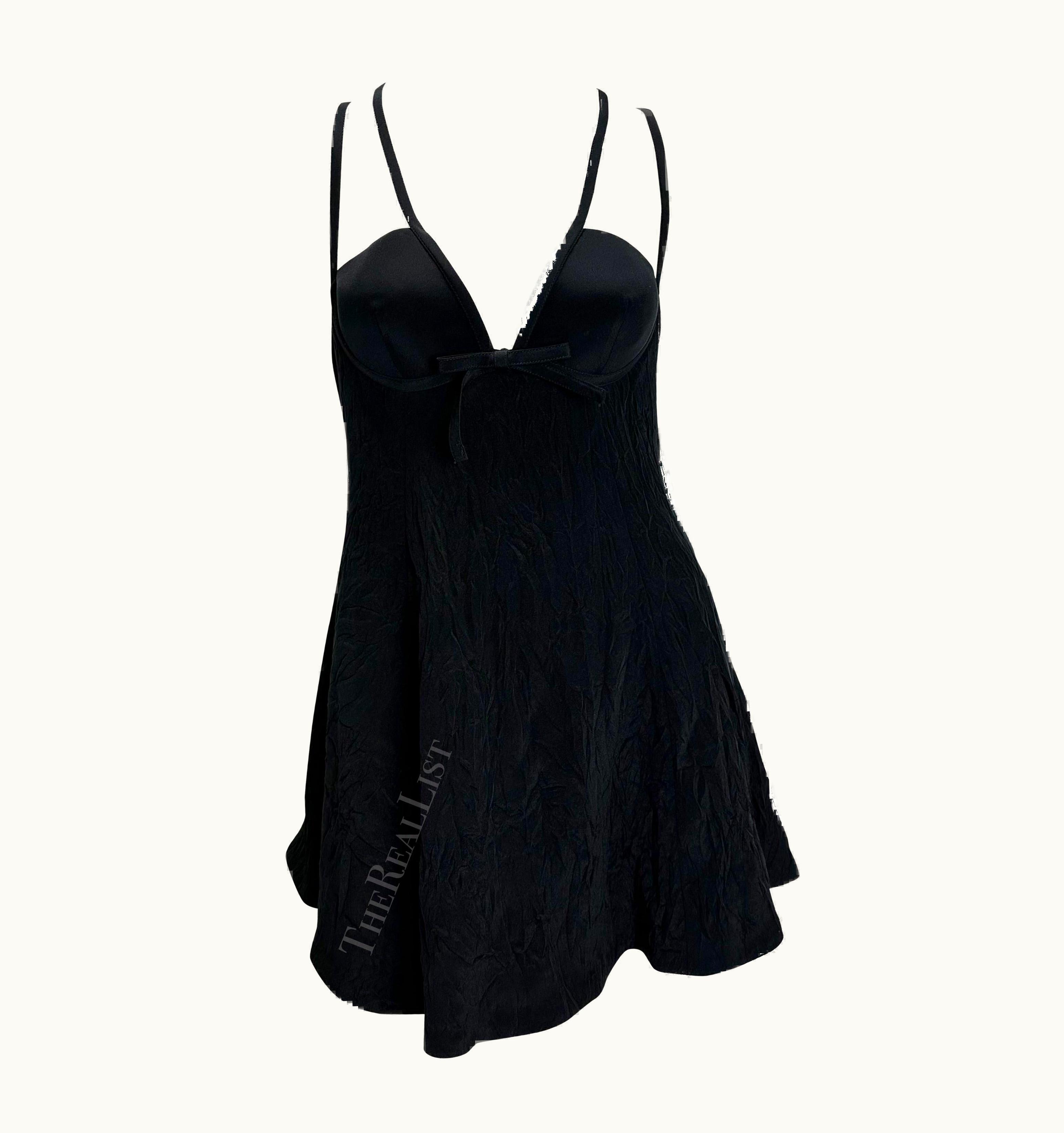 Gianni Versace Couture S/S 1994 Gianni Versace Black Wrinkled Punk Flare Mini Baby Doll Dress