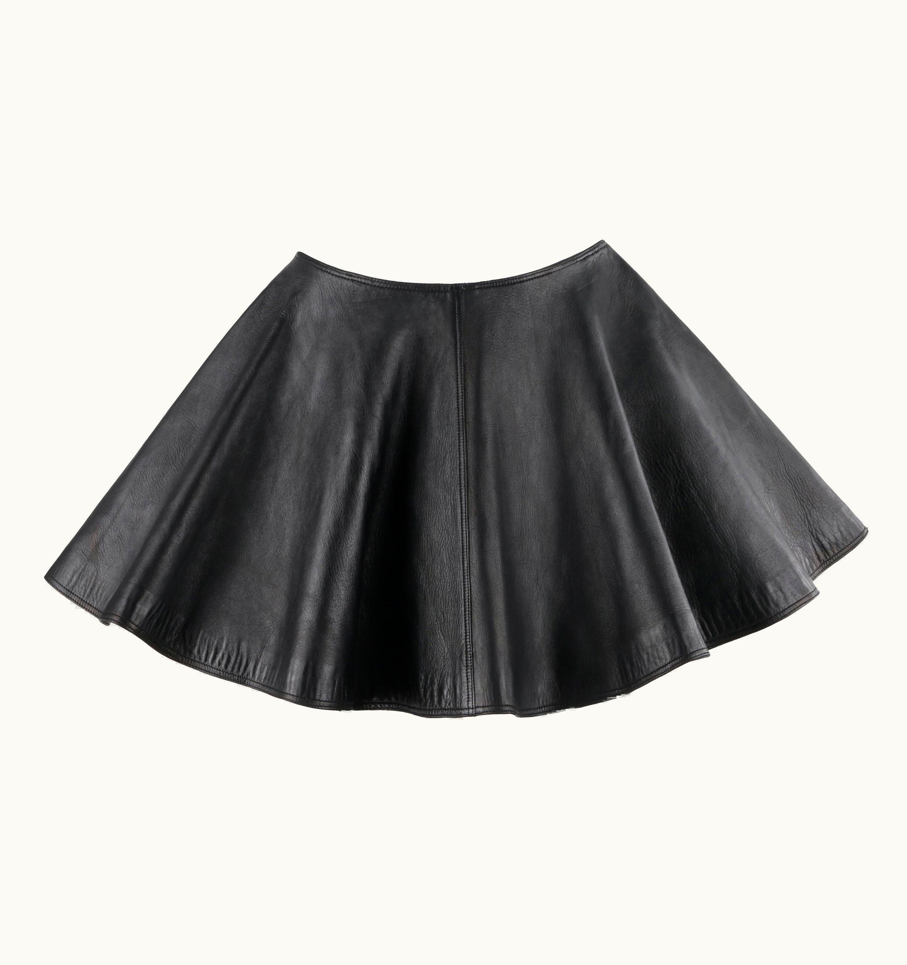 Gianni Versace Couture Gianni Versace AW 1994 Black Leather A-Line Micro Mini Circle Skirt