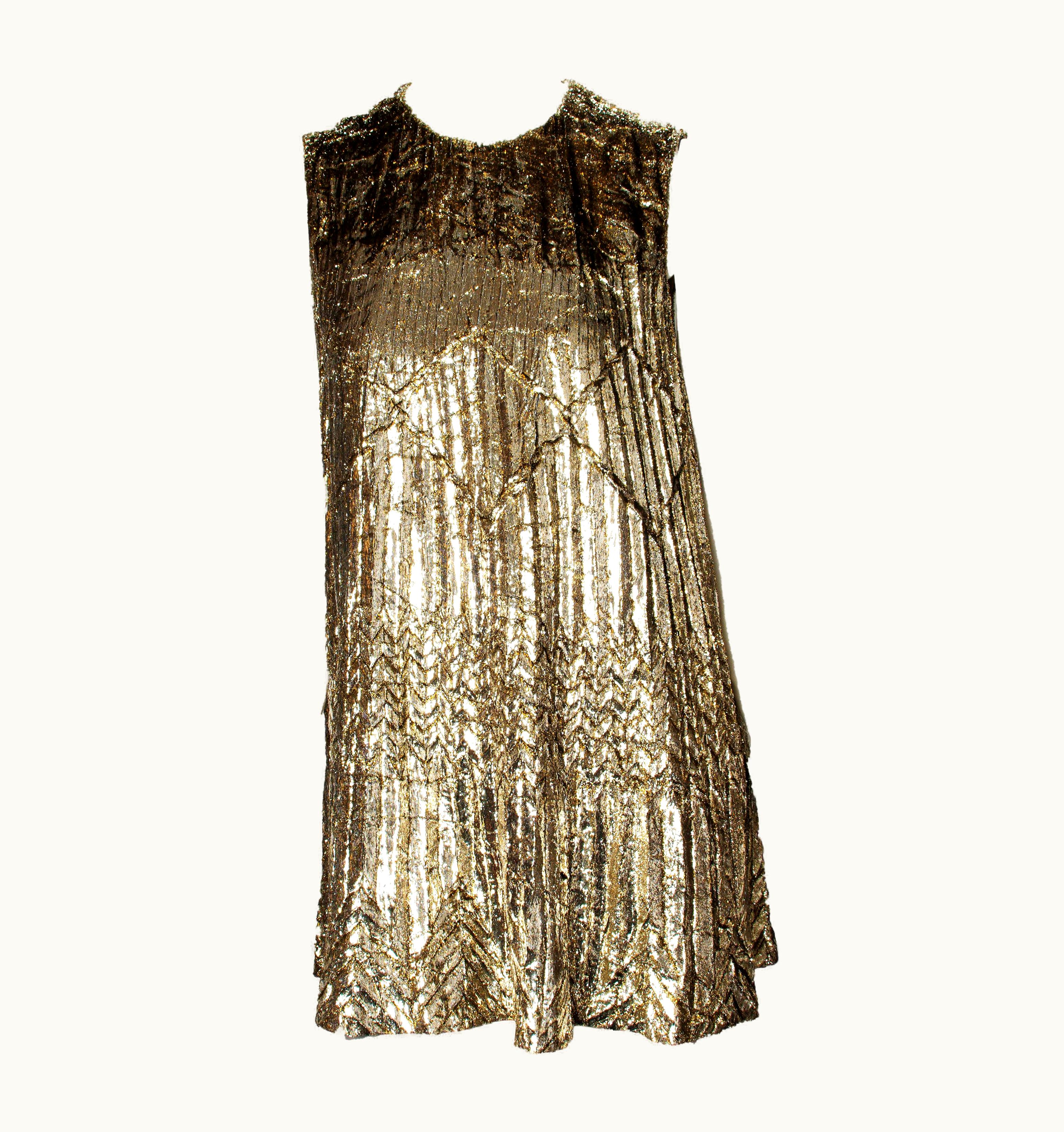 Gianni Versace Couture AW 1994 Gianni Versace Gold Lame Lurex Pleated Tinsel Mini Tent Dress