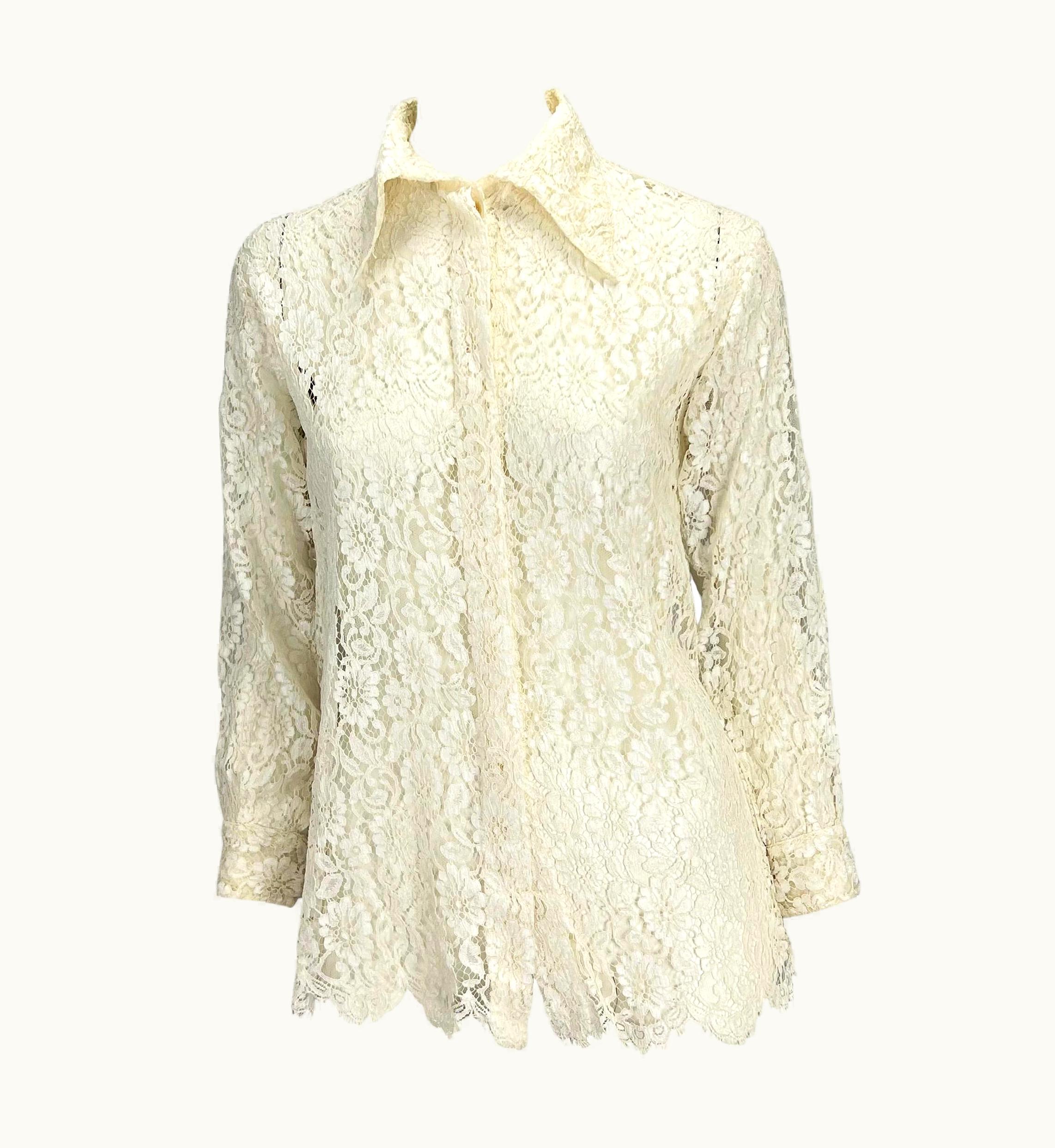 Gianni Versace Couture S/S 1994 Gianni Versace Couture Sheer White Lace Button Up Medusa Top