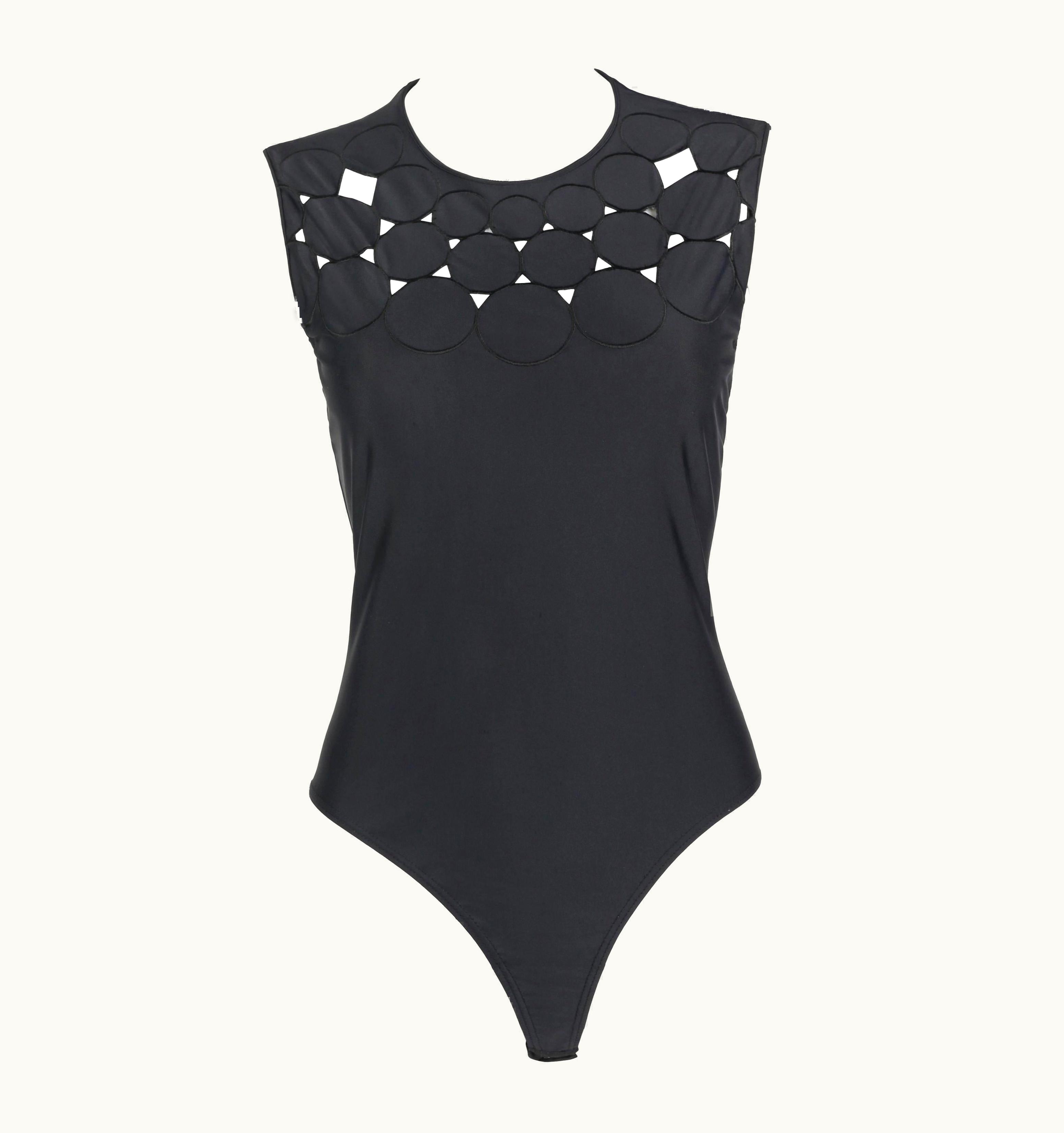 Gianni Versace Couture S/S 1994 Black Sleeveless Circle Cutout Bodysuit Top