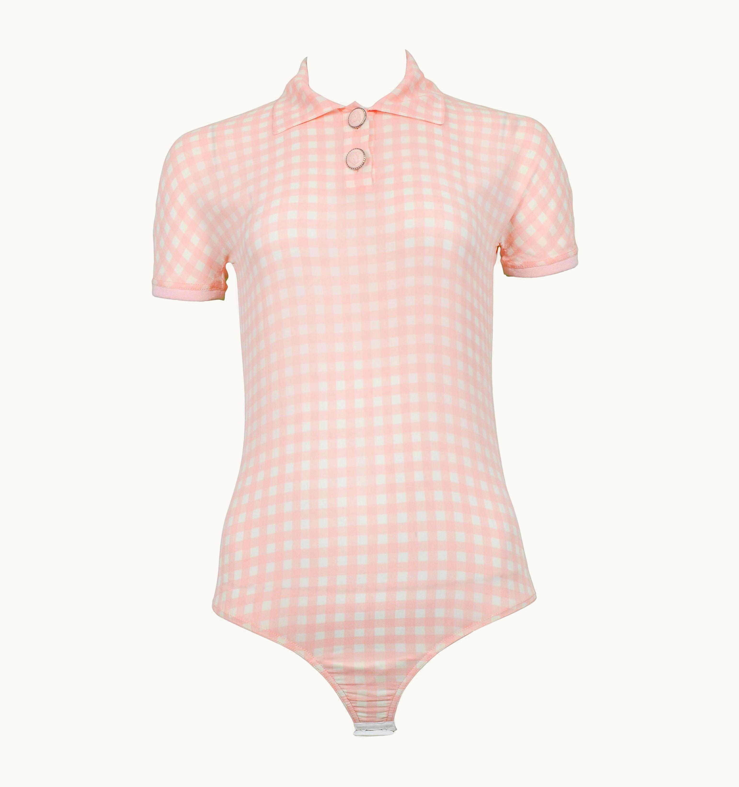 Versace Vintage Versace 1994 Pink And White Check Medusa Bodysuit
