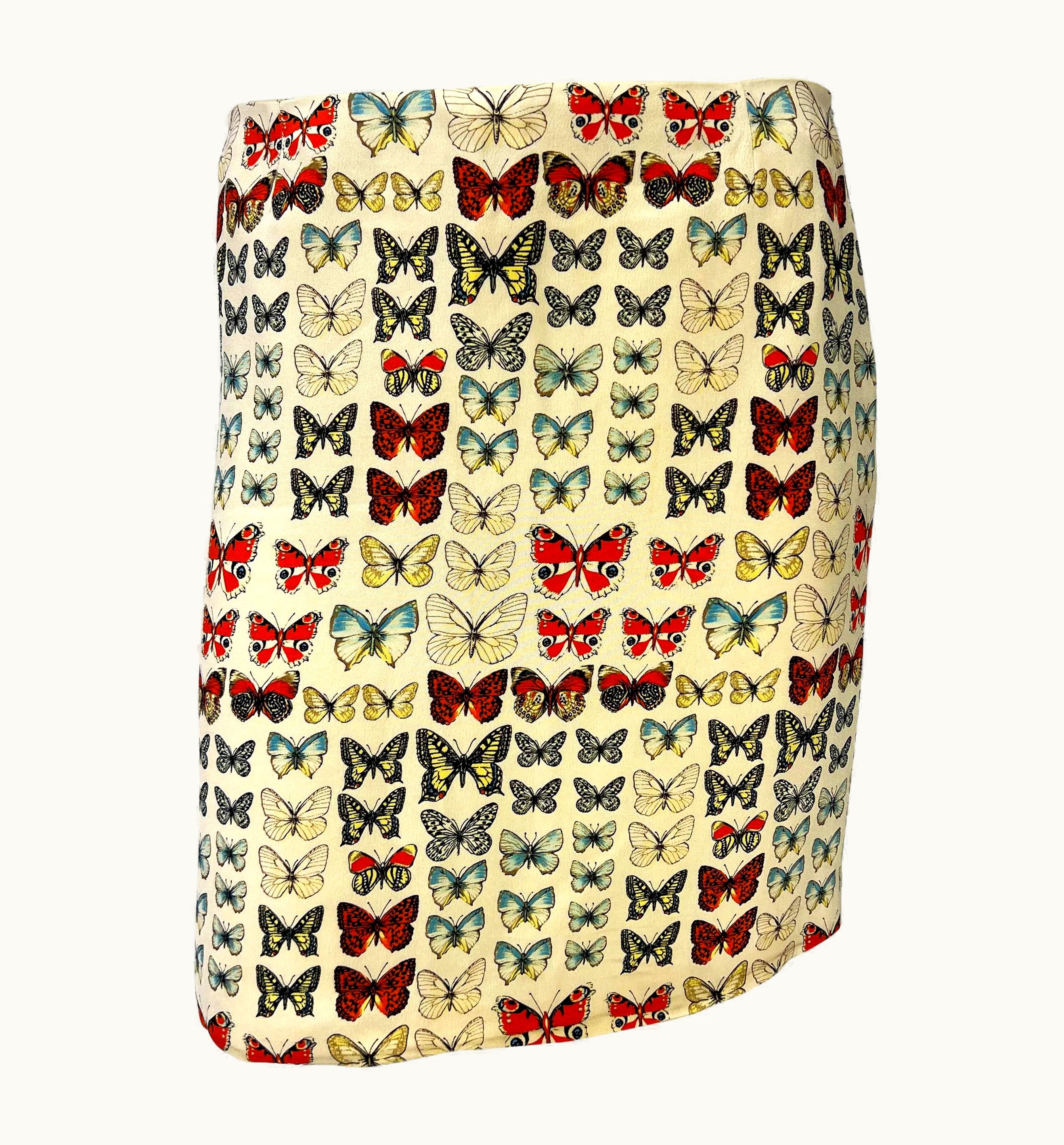 Gianni Versace Couture S/S 1995 Gianni Versace Couture Butterfly Moth Print Cream Mini Skirt