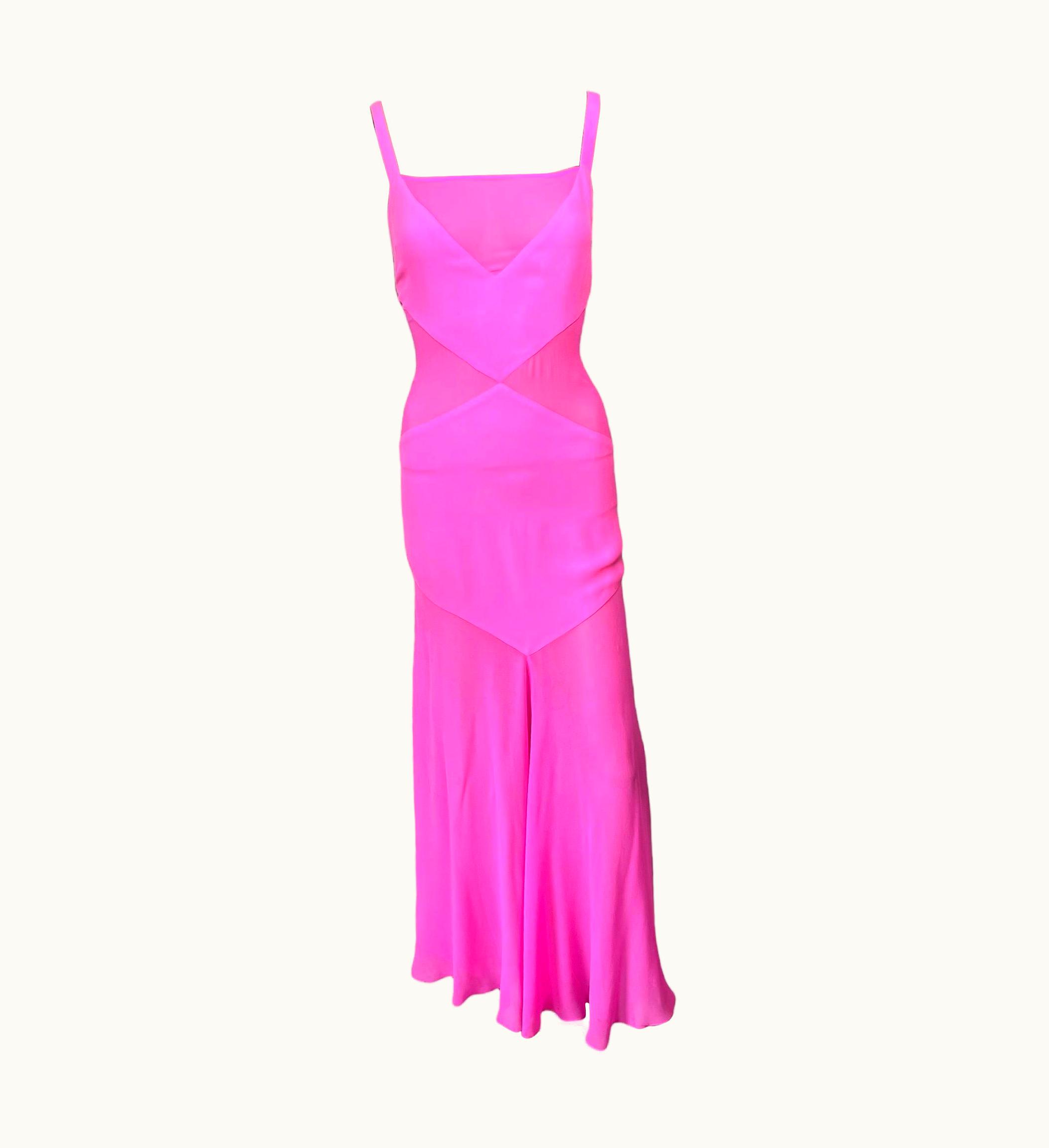 Gianni Versace Couture Gianni Versace S/S 1995 Vintage Sheer Panels Silk Pink Evening Dress Gown