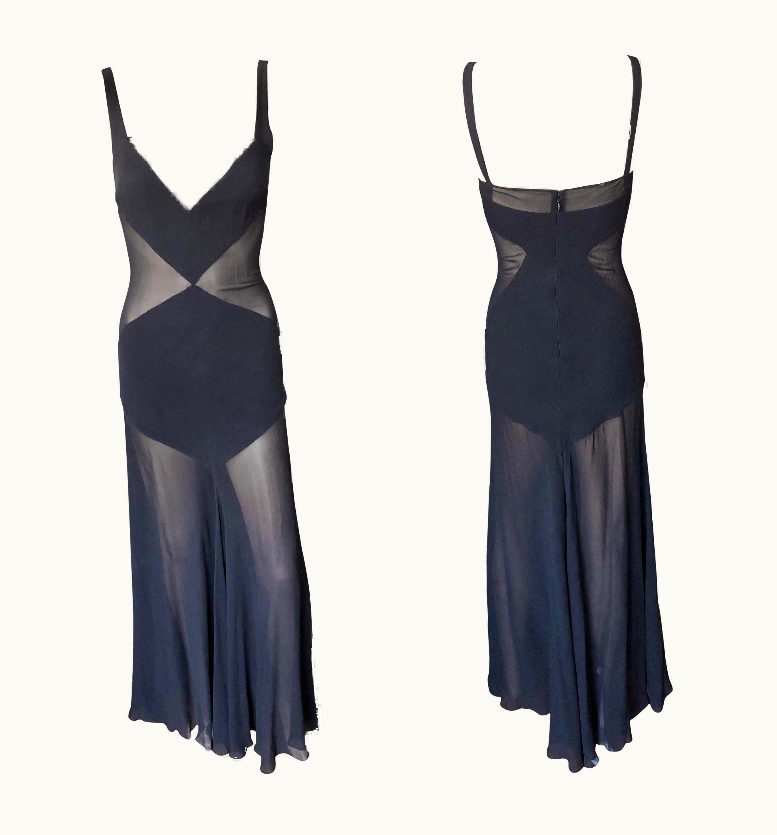 Gianni Versace Couture Gianni Versace S/S 1995 Vintage Sheer Panels Silk Black Gown Evening Dress