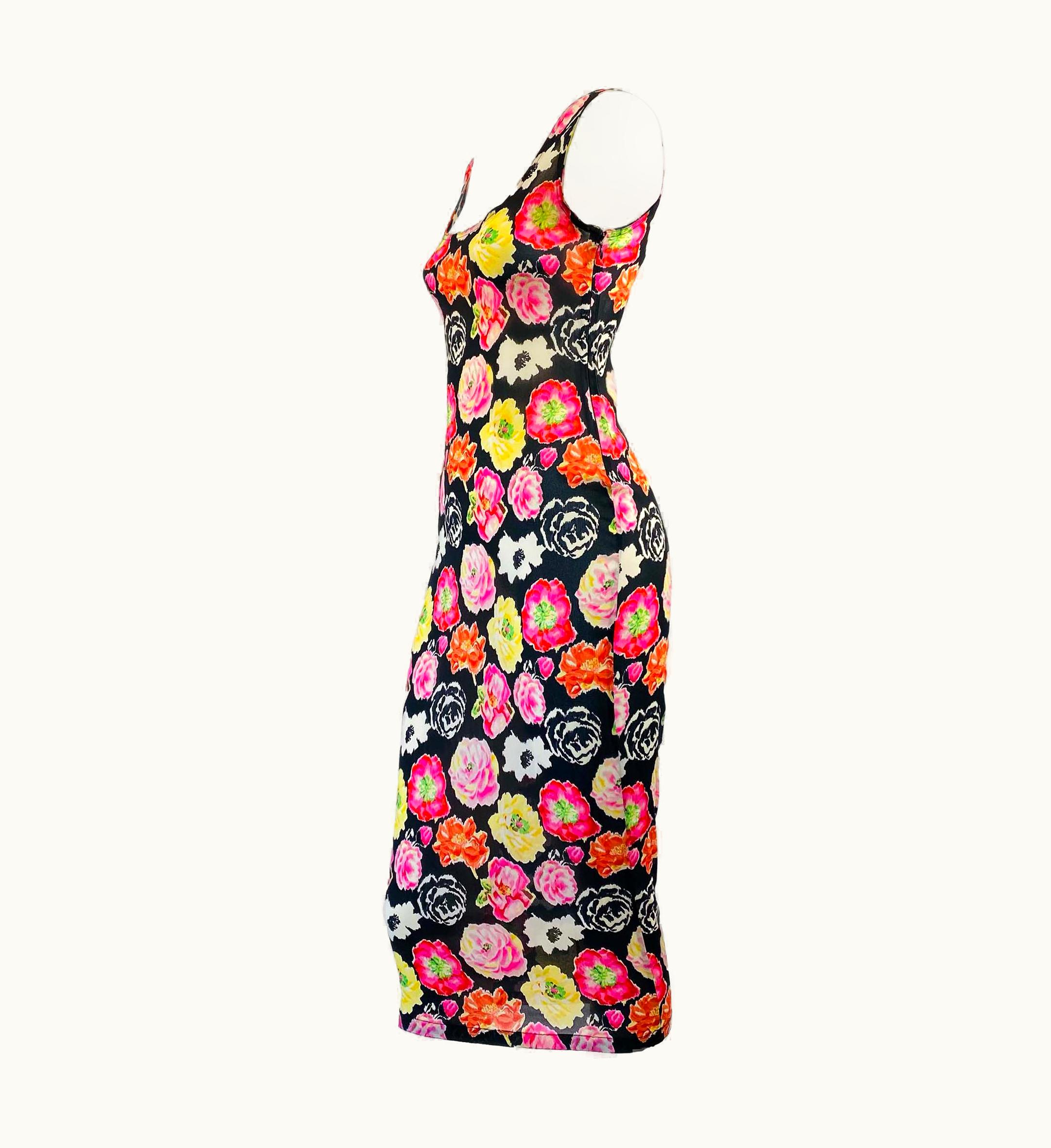 Gianni Versace Couture S/S 1995 Gianni Versace Floral Print Semi-Sheer Runway Slip Wiggle Dress