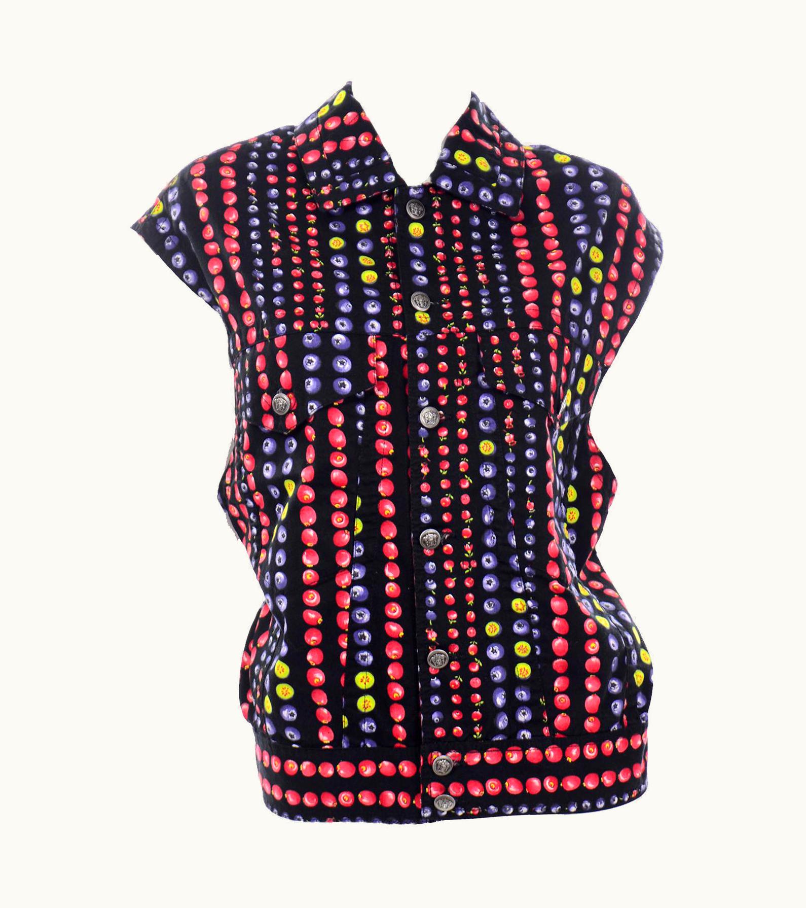 Gianni Versace Couture Gianni Versace Jeans Couture 1995 Multicolor Berries Fruit Vest W Medusa Buttons
