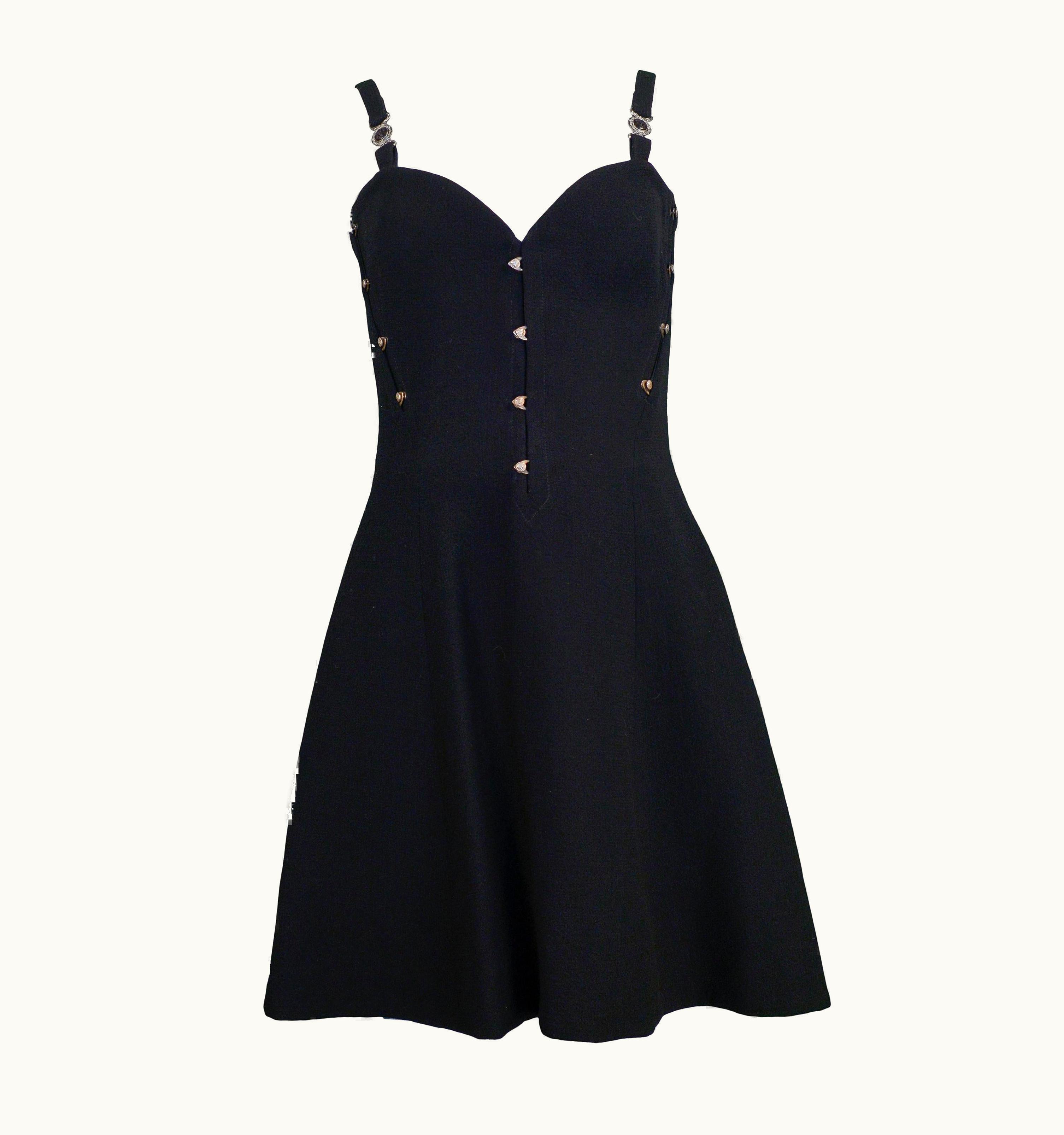 Versace Vintage Versace Black Bustier 1995 Runway Mini Dress