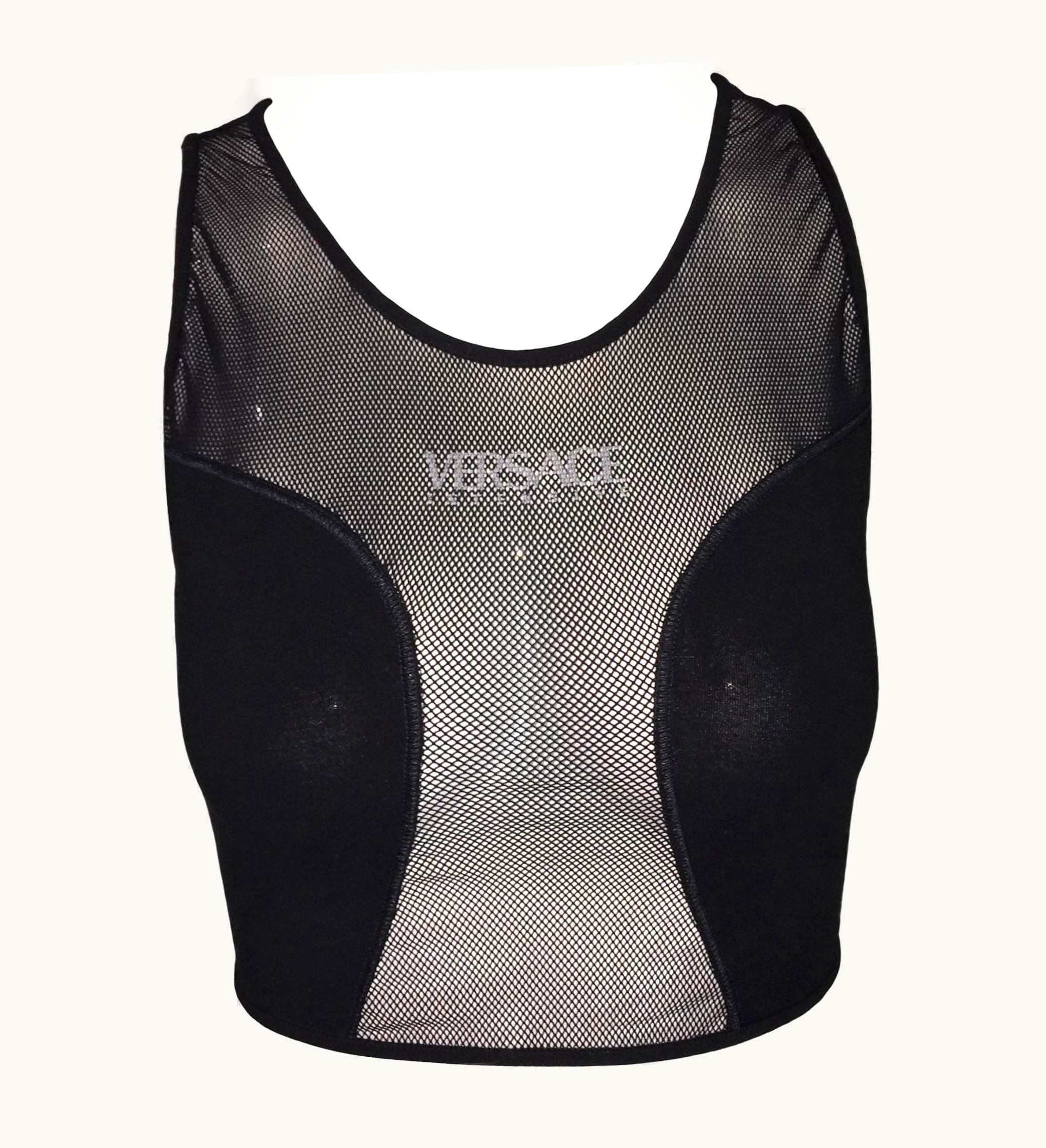 Gianni Versace Couture C. 1995 Gianni Versace Intensive Black Sheer Mesh Crop Top