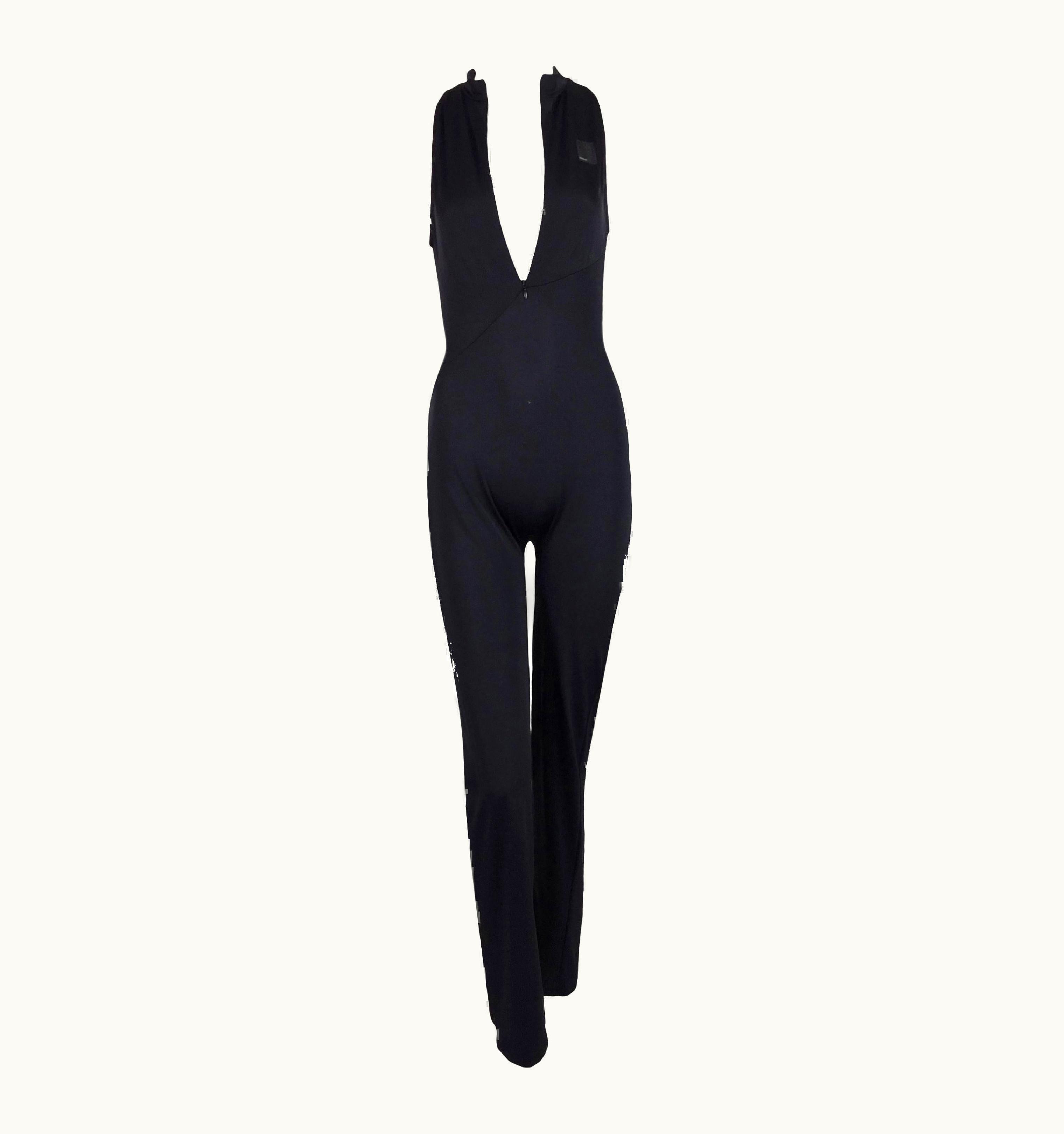 Versace C. 1995 Versace Intensive By Gianni Black Plunging Zipper Catsuit Jumpsuit