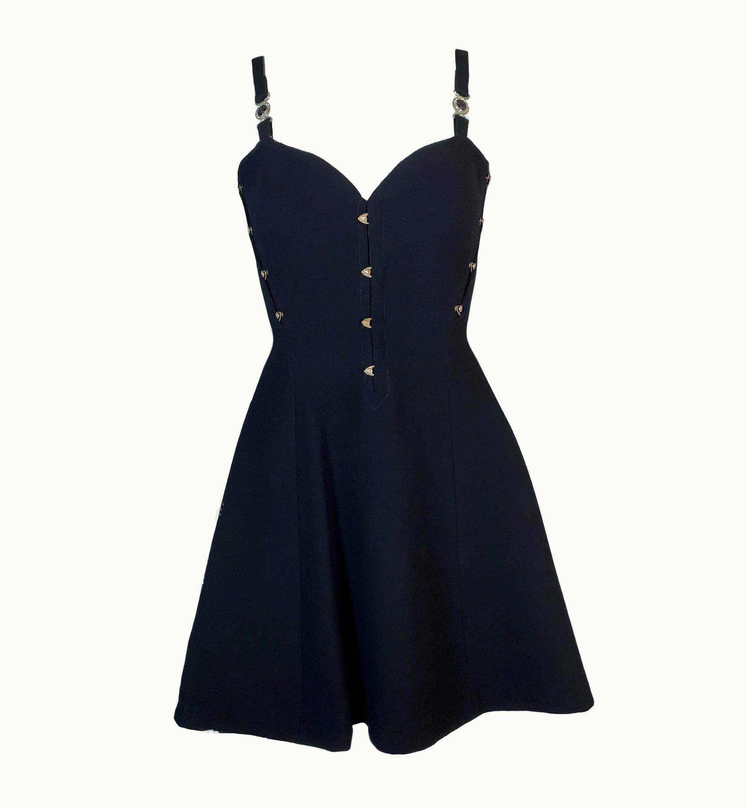 Gianni Versace Couture S/S 1995 Gianni Versace Runway Black Bustier Skater Mini Dress