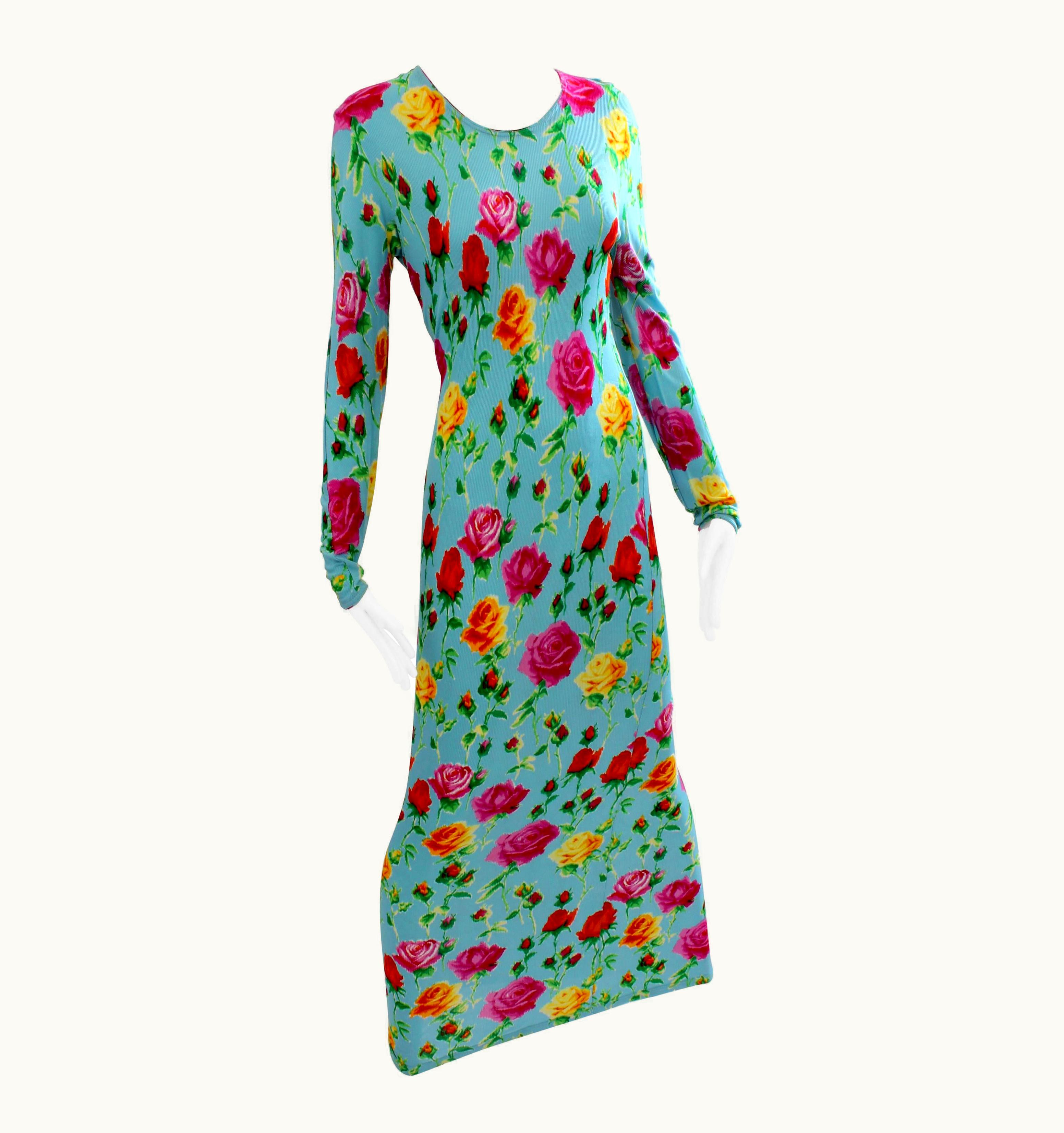 Versace Couture Long Fitted Dress Bold Floral Print 1995 Documented Archive