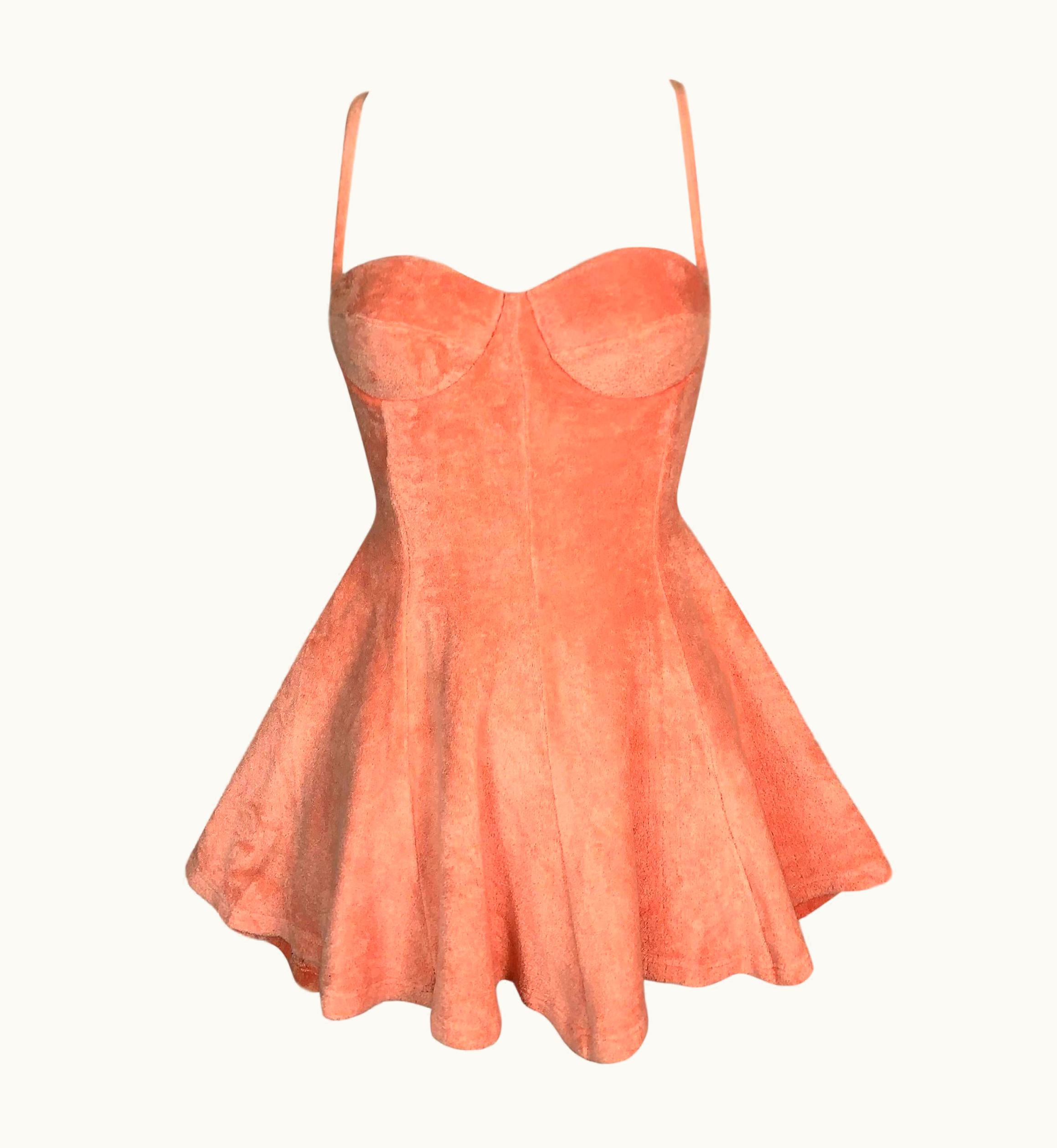 Gianni Versace Couture S/S 1995 Gianni Versace Mare Coral Pink Terry A-Line Skater Mini Dress