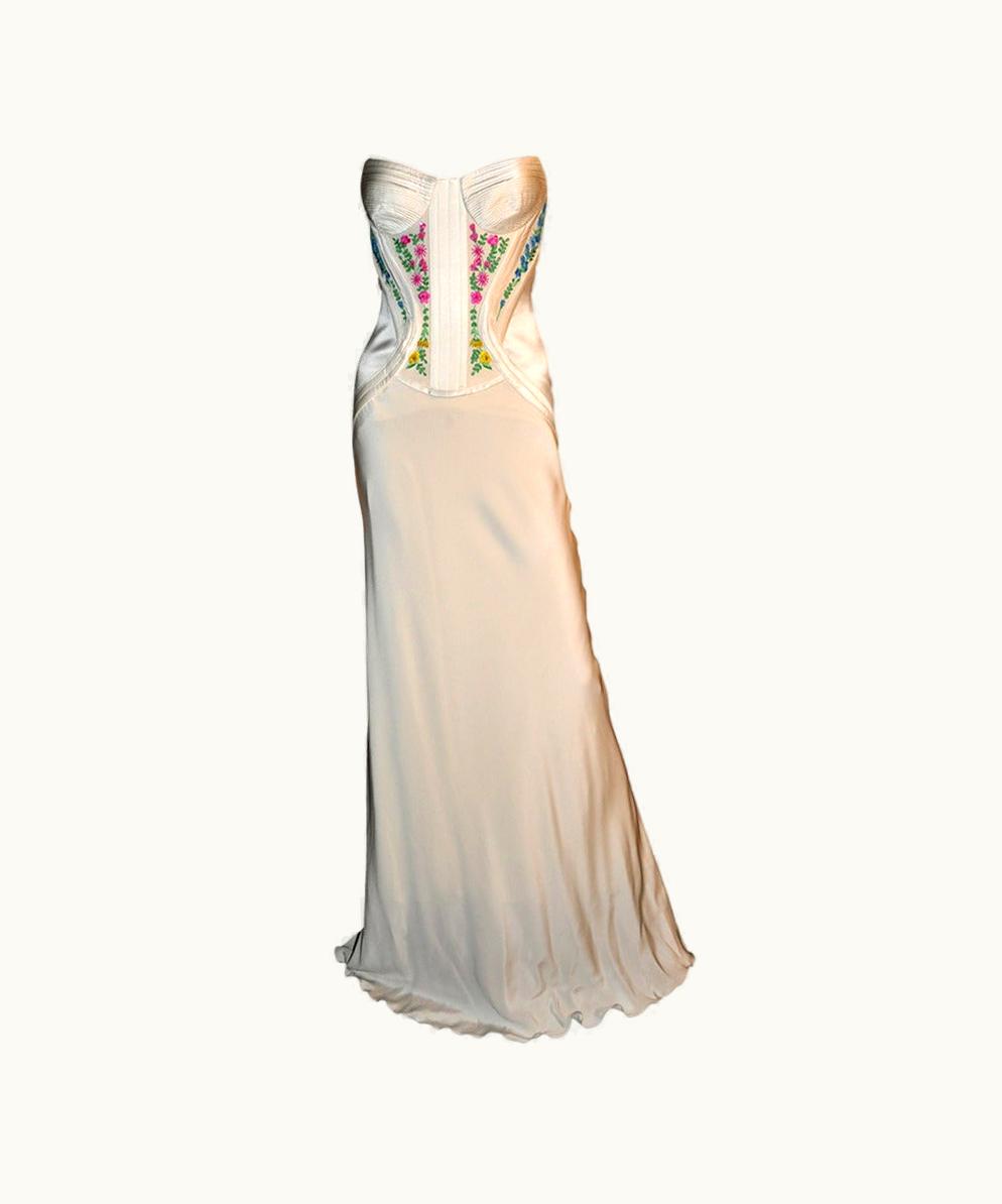 Gianni Versace Couture Revived From Gianni Versace' Archive! Embroidered Corset Silk Long Dress