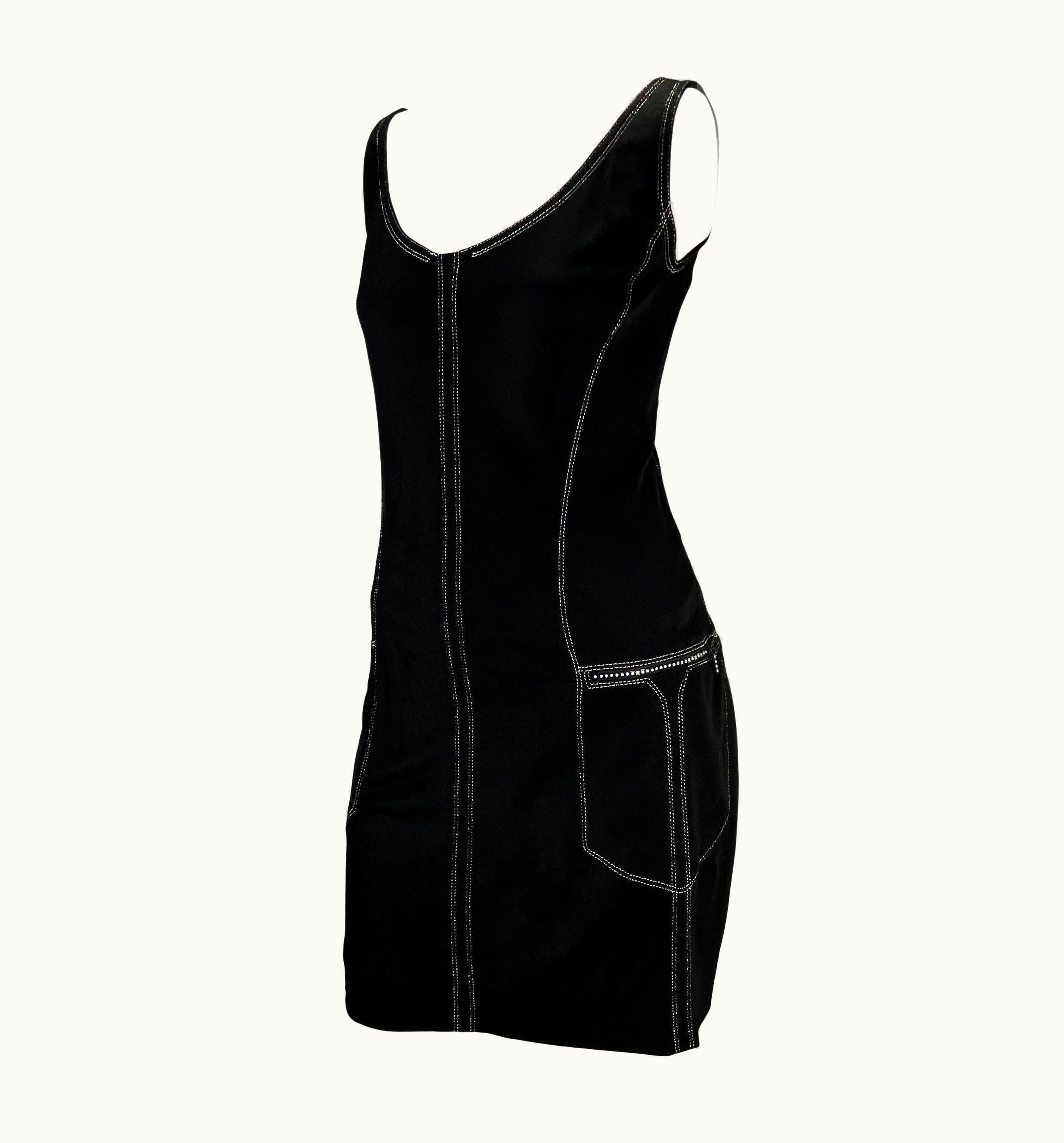 Gianni Versace Couture S/S 1996 Gianni Versace Couture Rhinestone Black Silver Medusa Sleeveless Dress