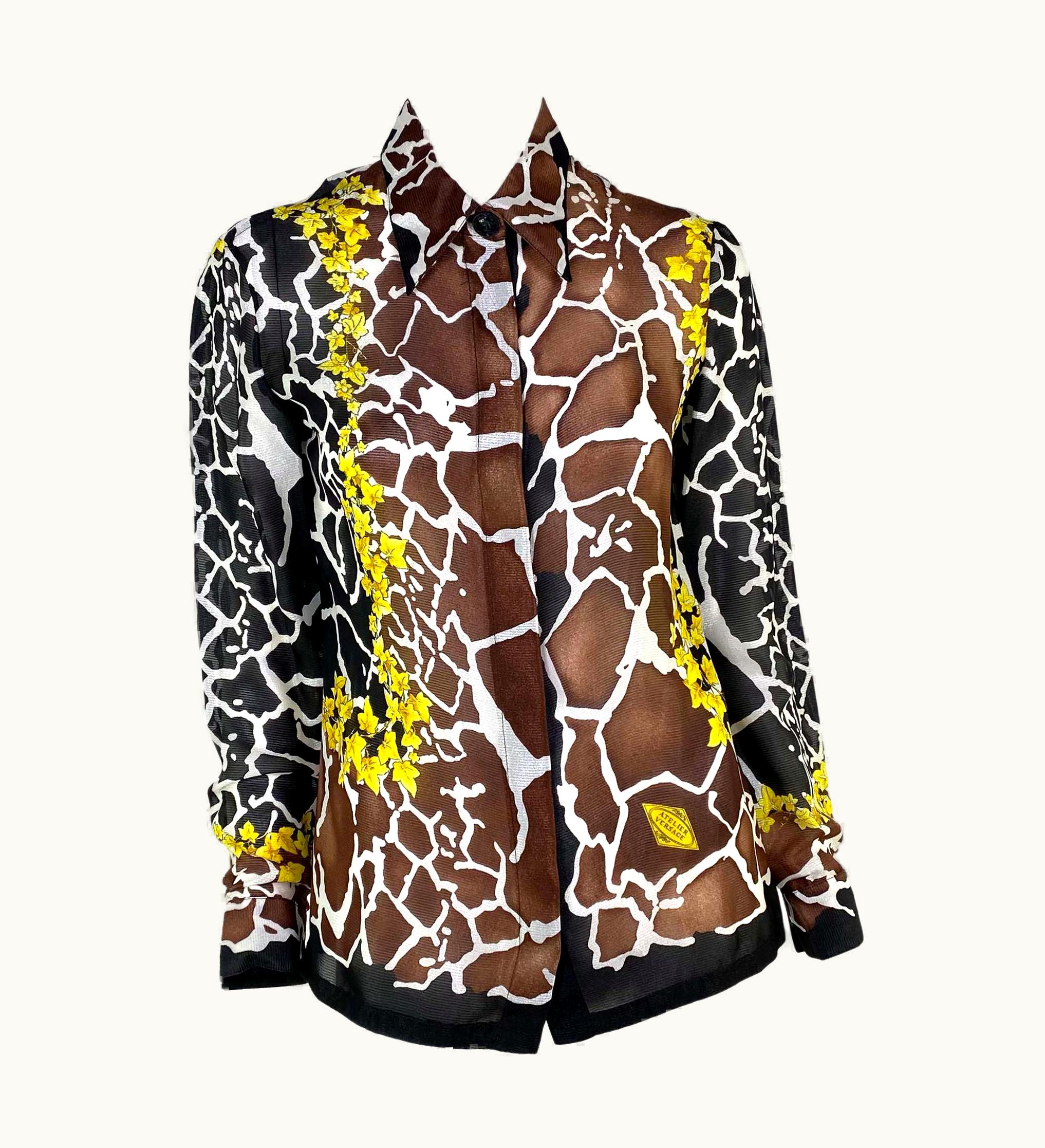 Gianni Versace Couture S/S 1996 Gianni Versace Couture Sheer Brown Black Gold Ivy Atelier Button Up