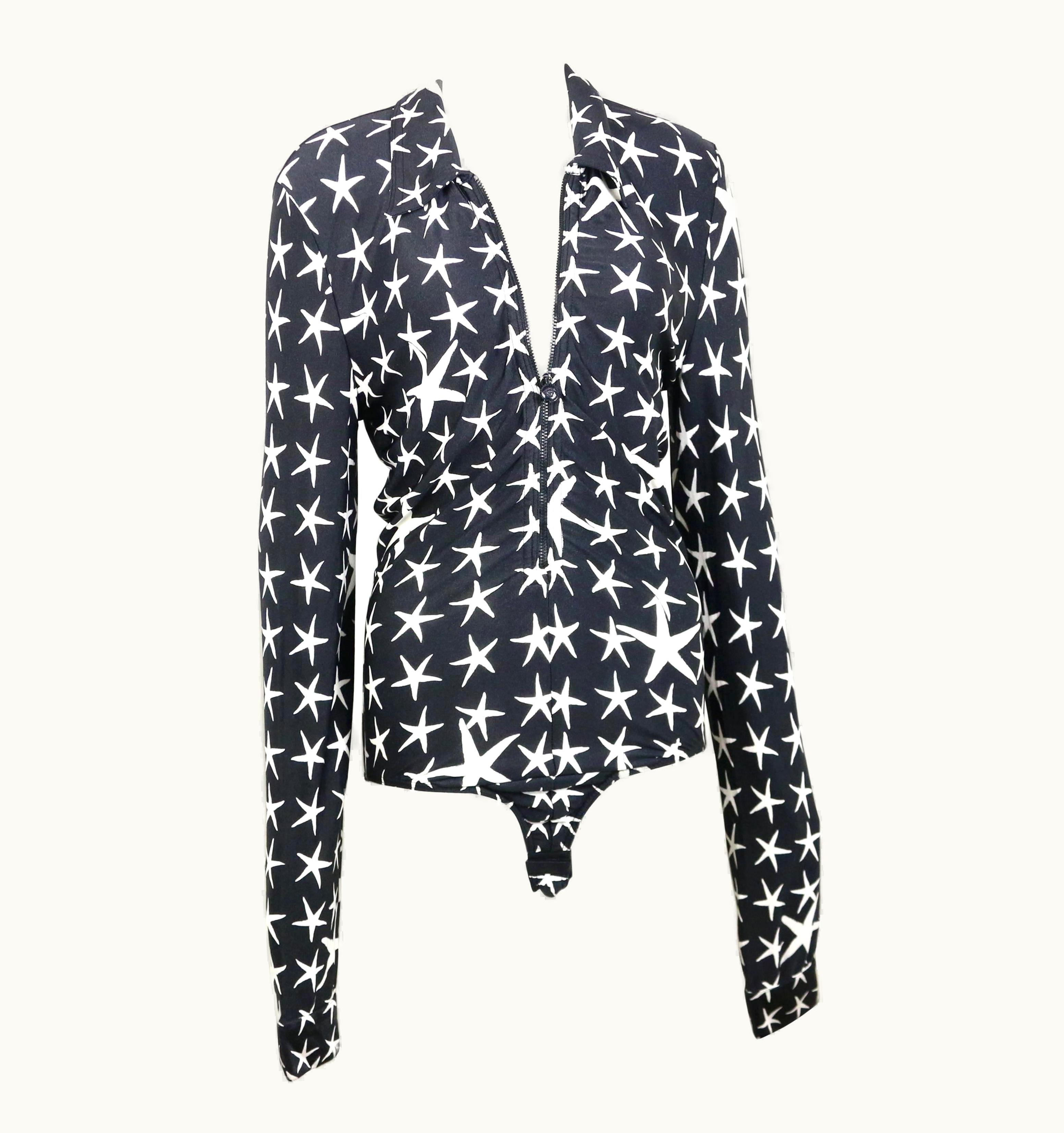 Gianni Versace Couture Black With White Stars Long Sleeves Bodysuit Top