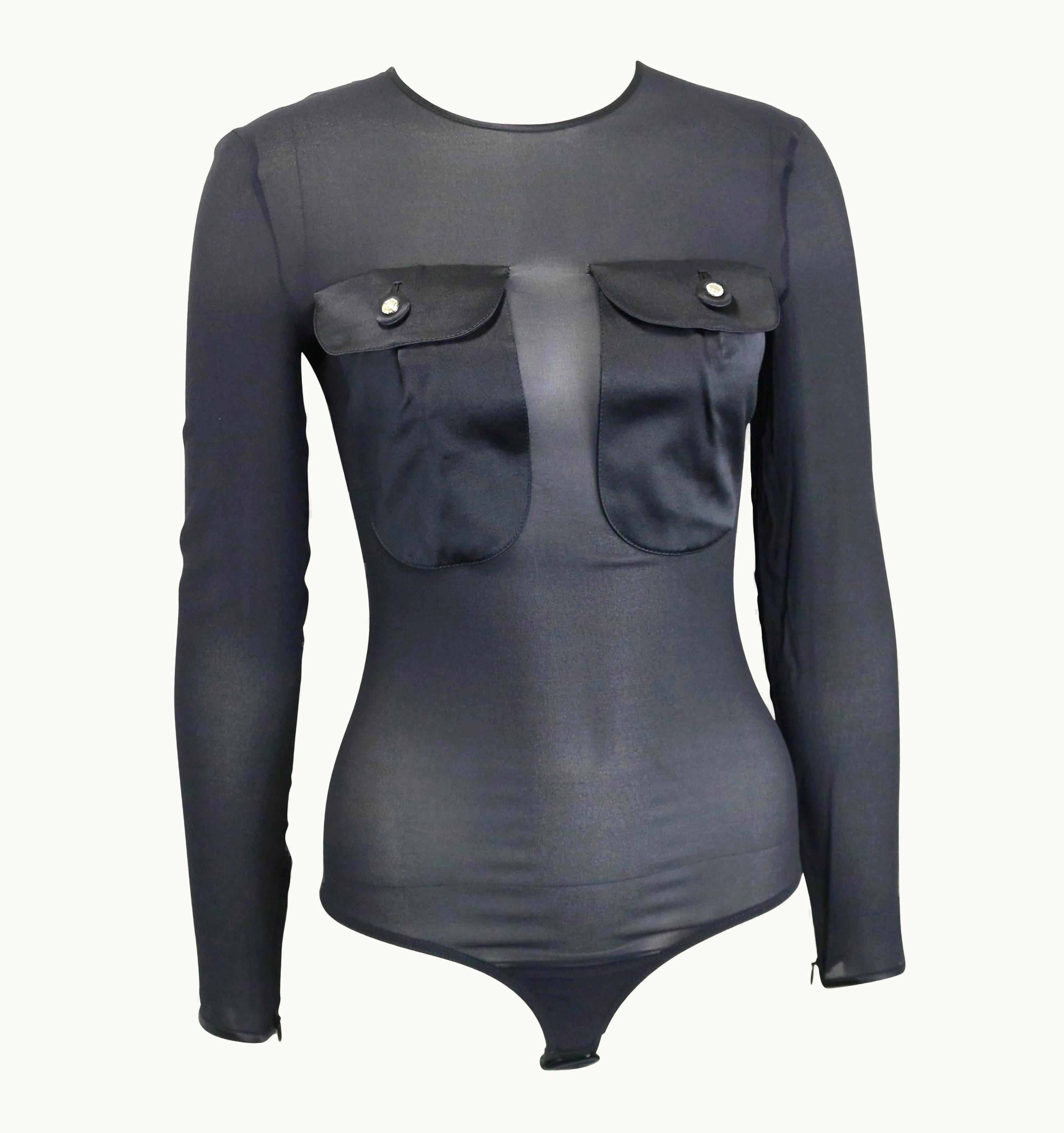 Gianni Versace Couture Black Silk See Through Body Suit Top