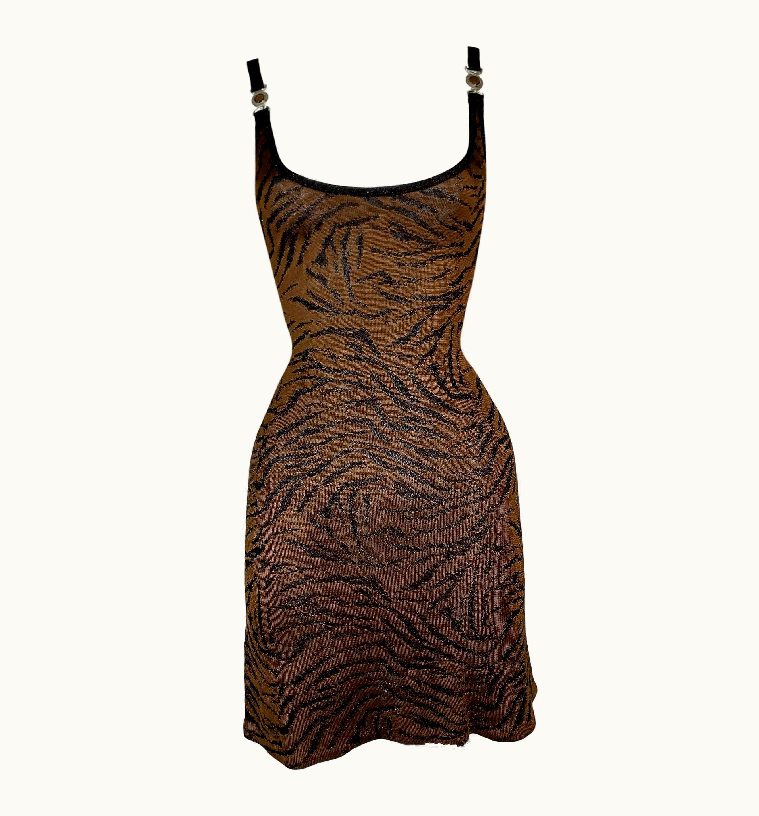 Gianni Versace Couture 1996 Gianni Versace Tiger Knit Bodycon Mini Dress