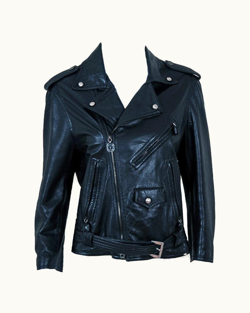 Gianni Versace Couture 1996 Gianni Versace Couture Rare Black Leather Fitted Motorcycle Biker Jacket