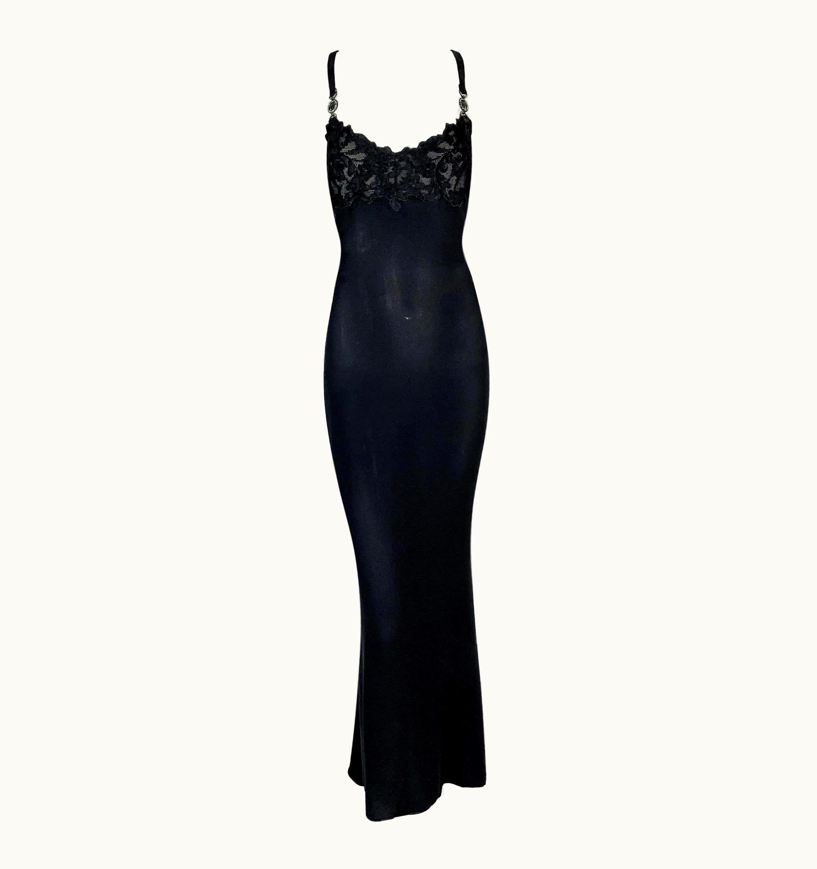 Gianni Versace Couture AW 1996 Gianni Versace Semi-Sheer Black Lace Chest Gown Dress