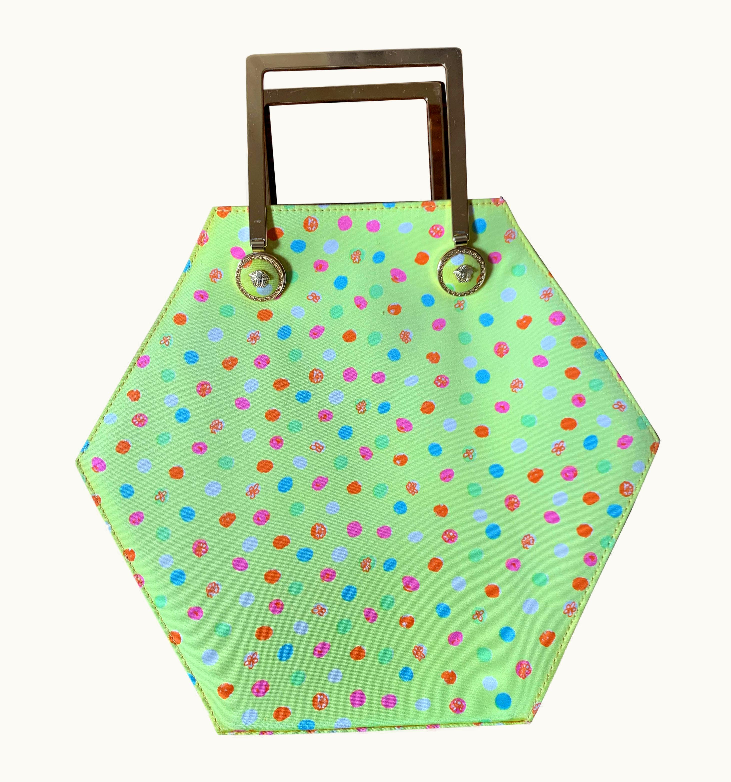 Gianni Versace Couture 1990s Gianni Versace Couture Yellow Spray Paint Polka Dot Medusa Handbag Purse