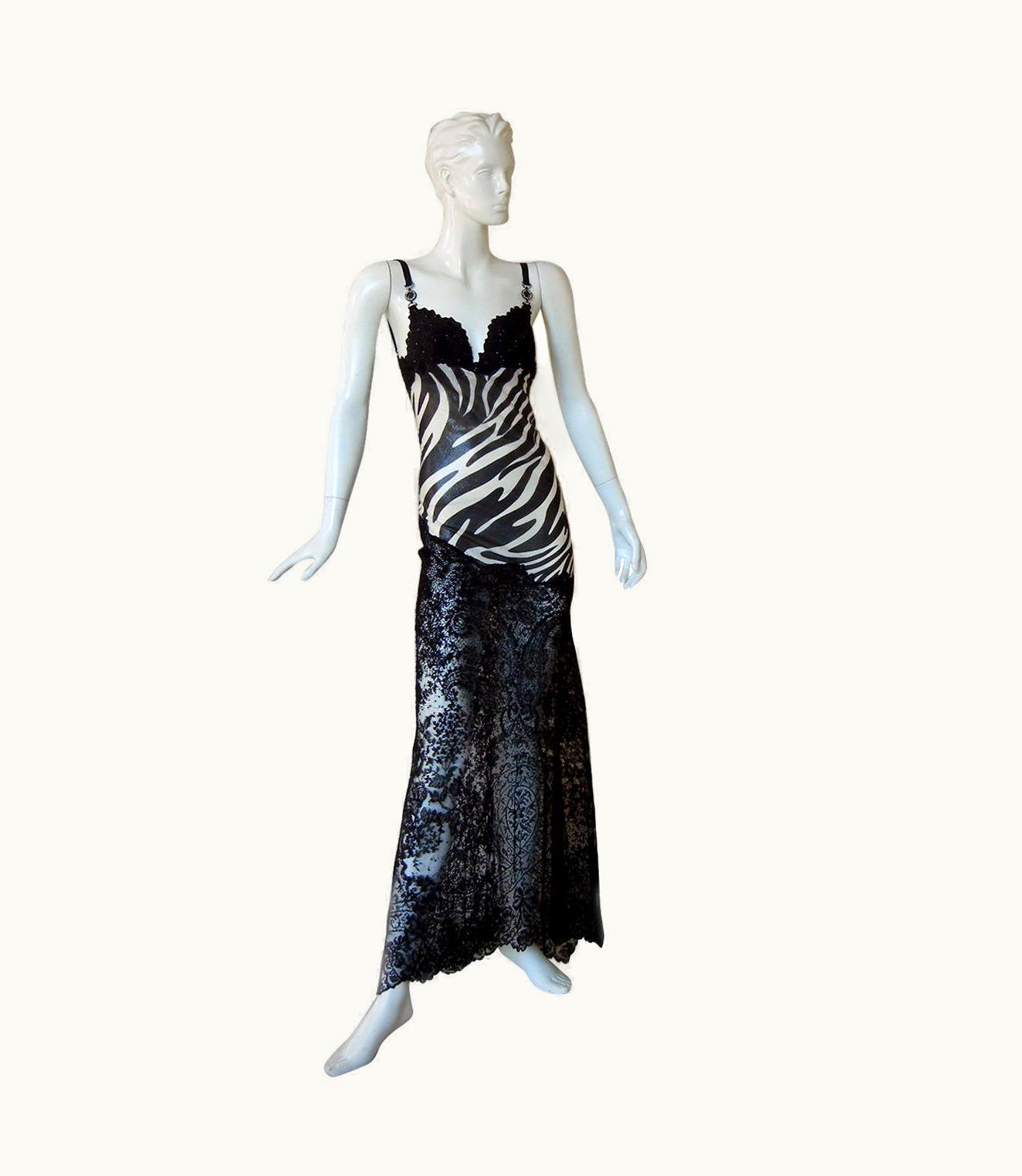 Gianni Versace Couture Collector Gianni Versace 1996 Chantilly Lace And Animal Print Evening Dress