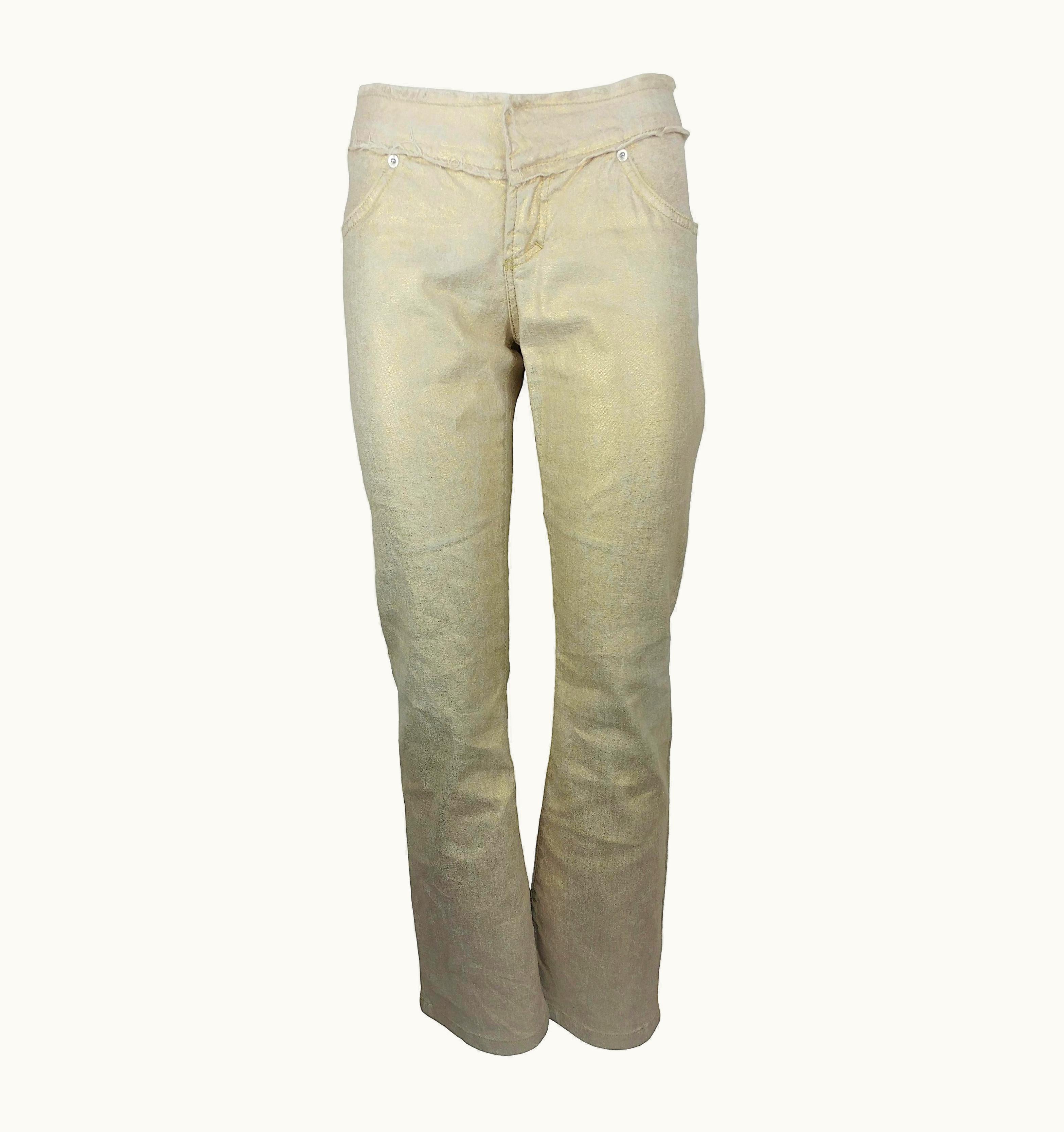 Versace - Golden Lurex Low-Rise Jeans With Embroidered Monogram 1us 45it