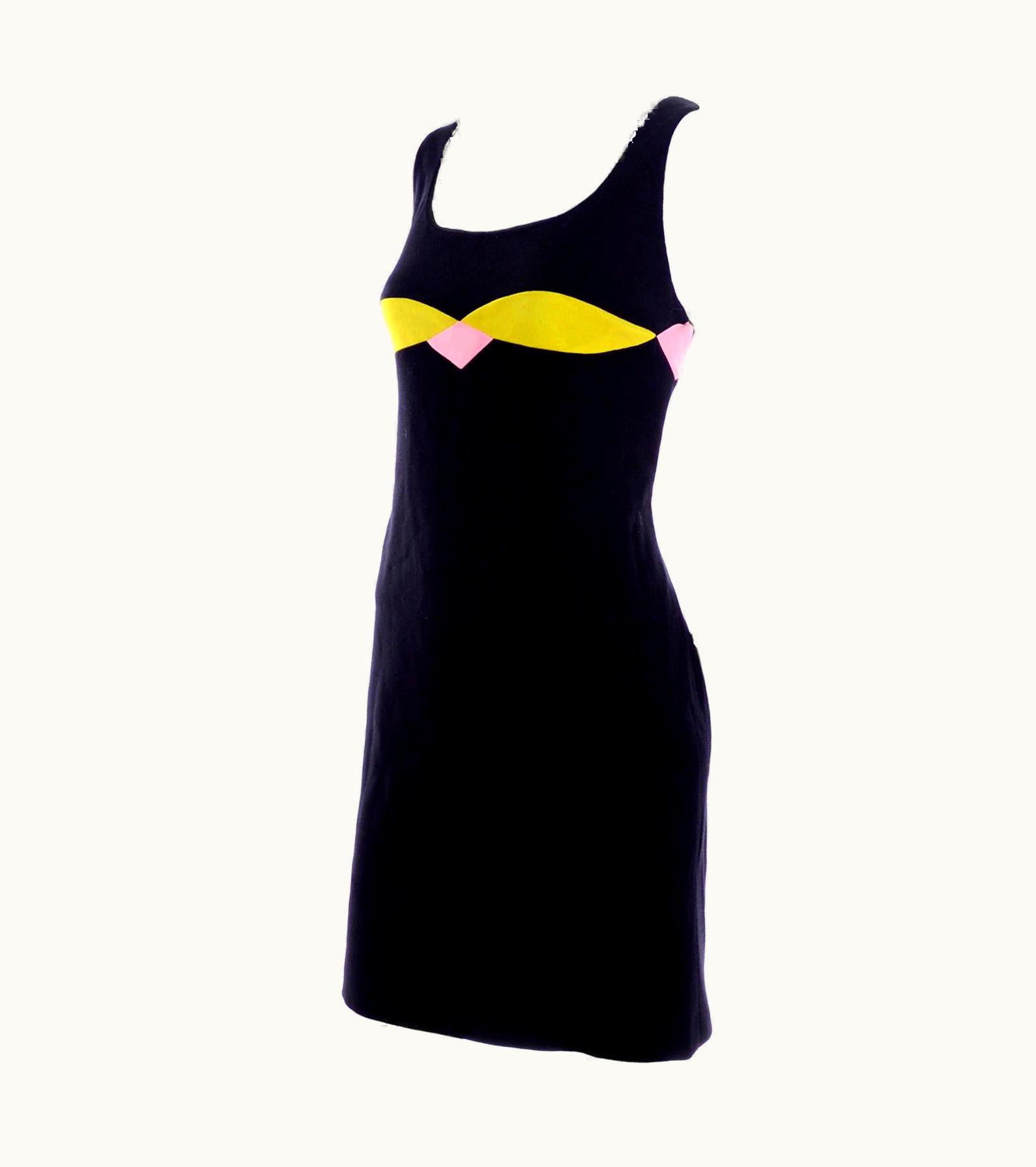 Gianni Versace Couture Gianni Versace Fall 1997 Runway Vintage Black Pink & Chartreuse Green Knit Dress