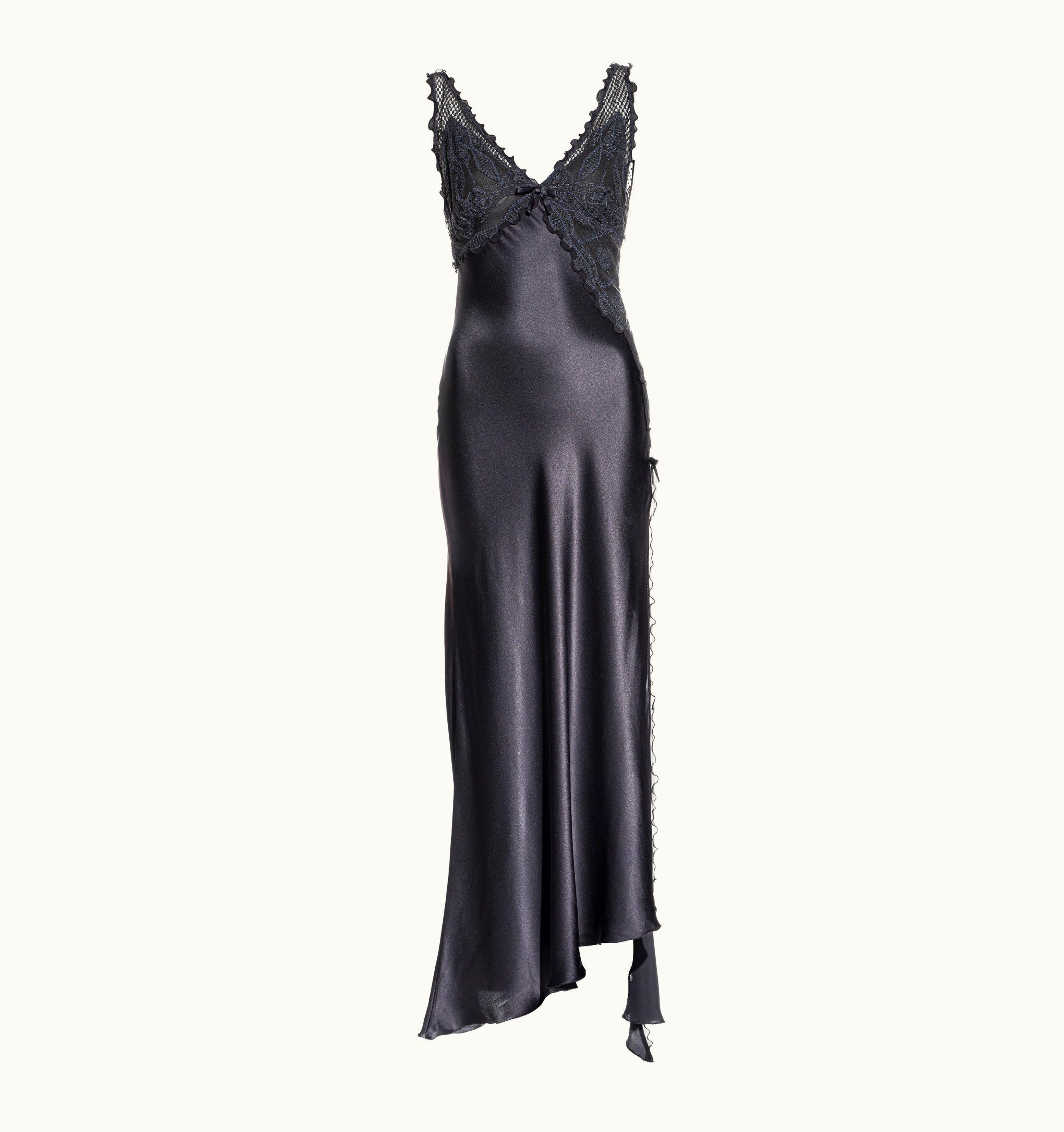 Gianni Versace Couture Gianni Versace Grey Silk And Lace Evening Dress With High Leg Slit, S/S 1997