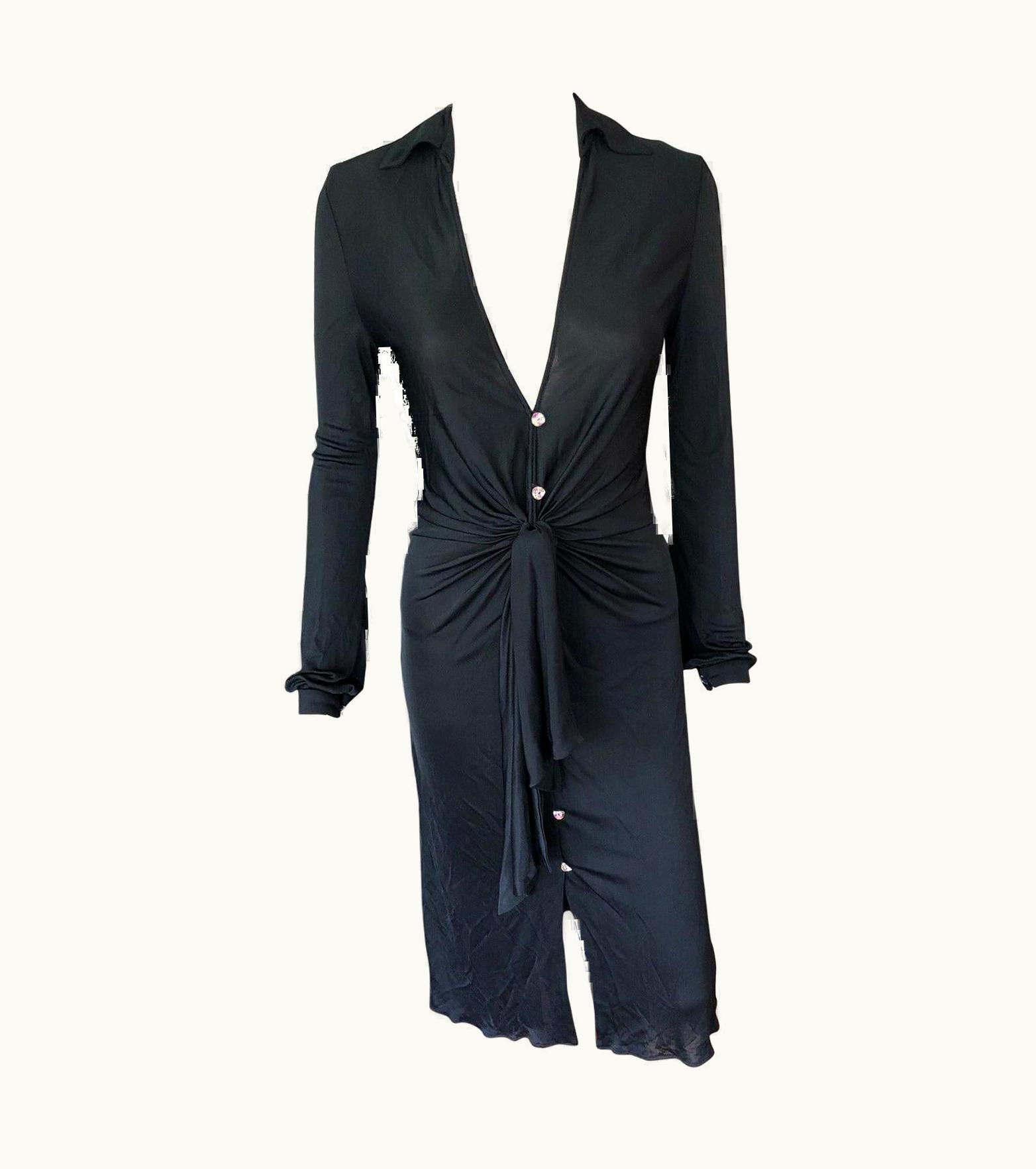 Gianni Versace Couture Gianni Versace S/S 2000 Runway Vintage Plunging Neckline Black Dress