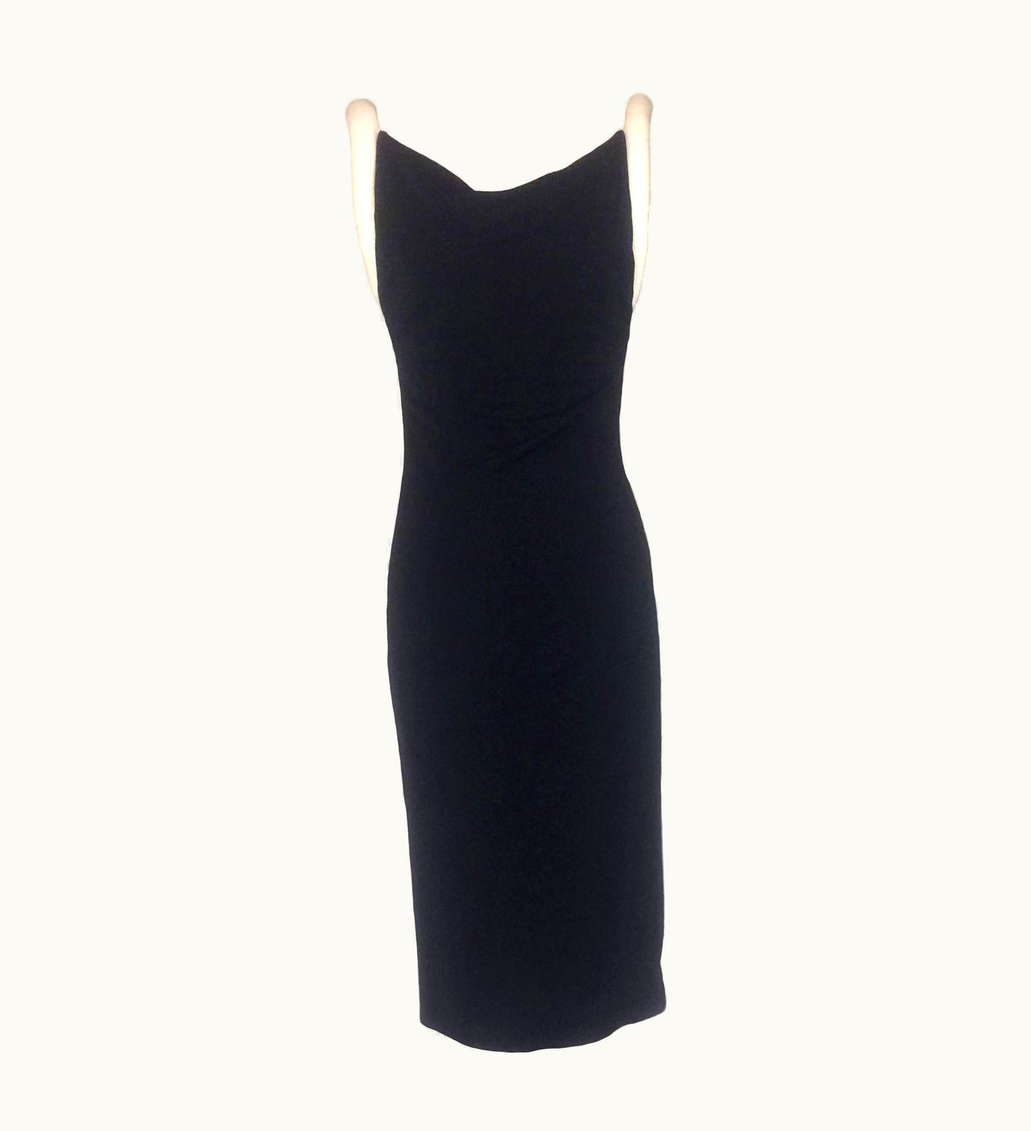Gianni Versace Couture Runway 1997 Gianni Versace Couture Black Jersey Midi Dress Padded White Straps