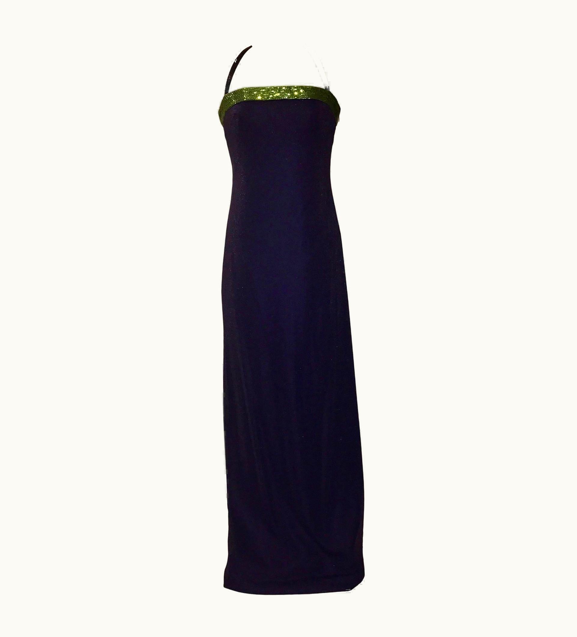 Gianni Versace Couture 1997 Runway Gianni Versace Couture Purple Sparkle Halter Gown Green Beading