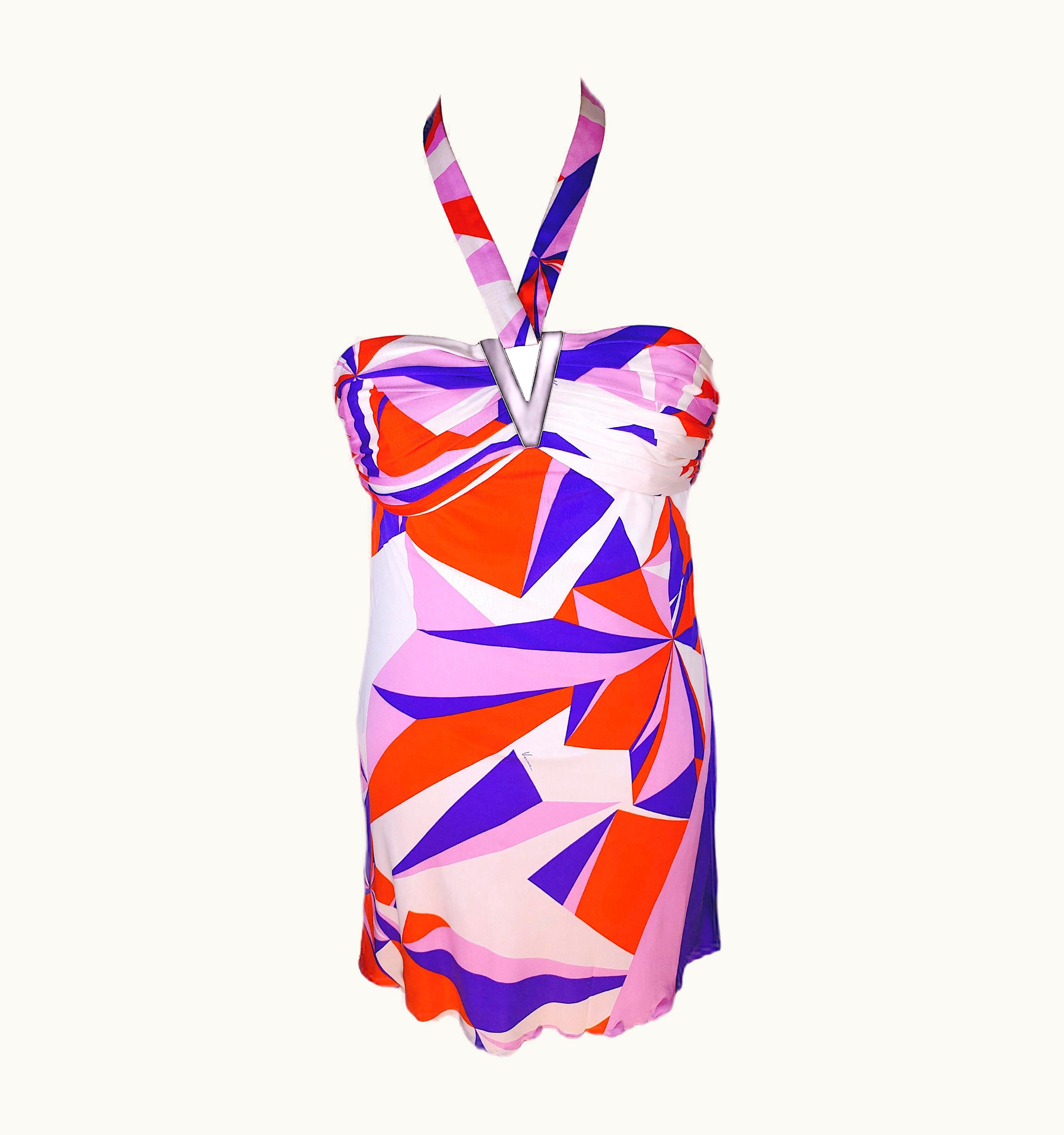 Versace - Multicoloured Sheath Halter Dress With Versace Monogram us