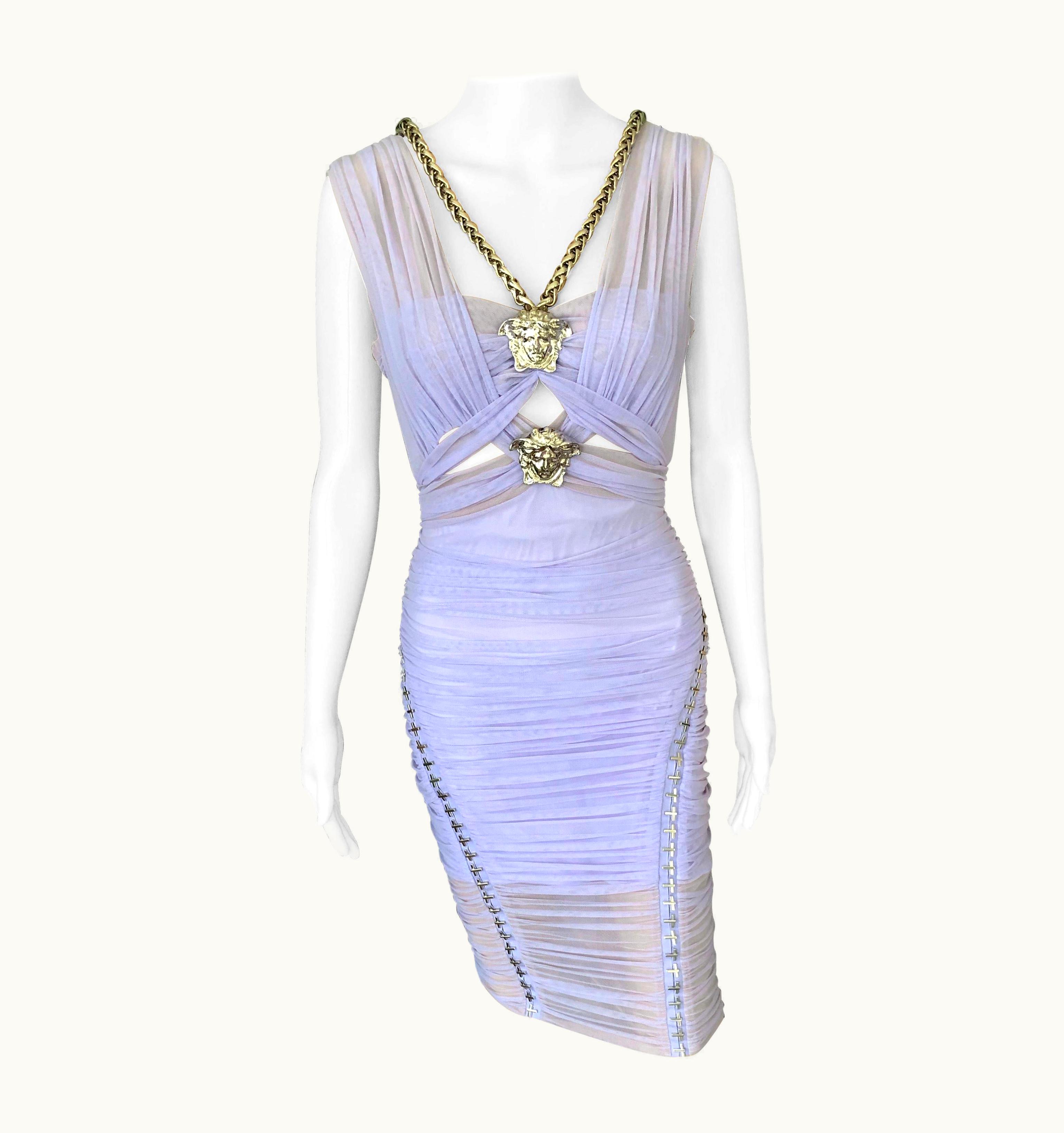 Versace Runway Medusa Embellished Cutout Semi-Sheer Dress UZ0578820