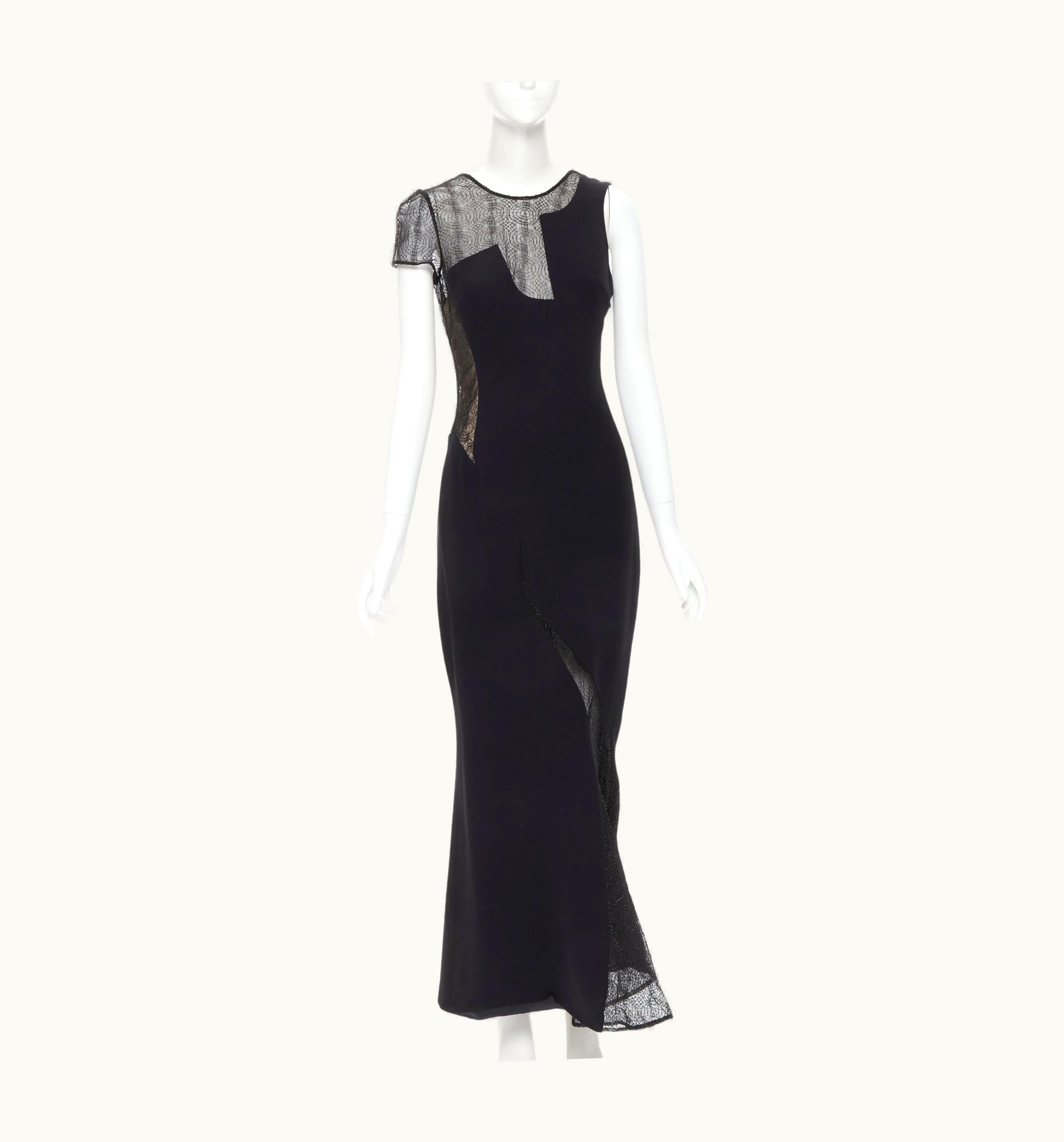 Gianni Versace Couture Vintage Gianni Versace 1998 Black Web Sheer Lace Illusional Panel Gown