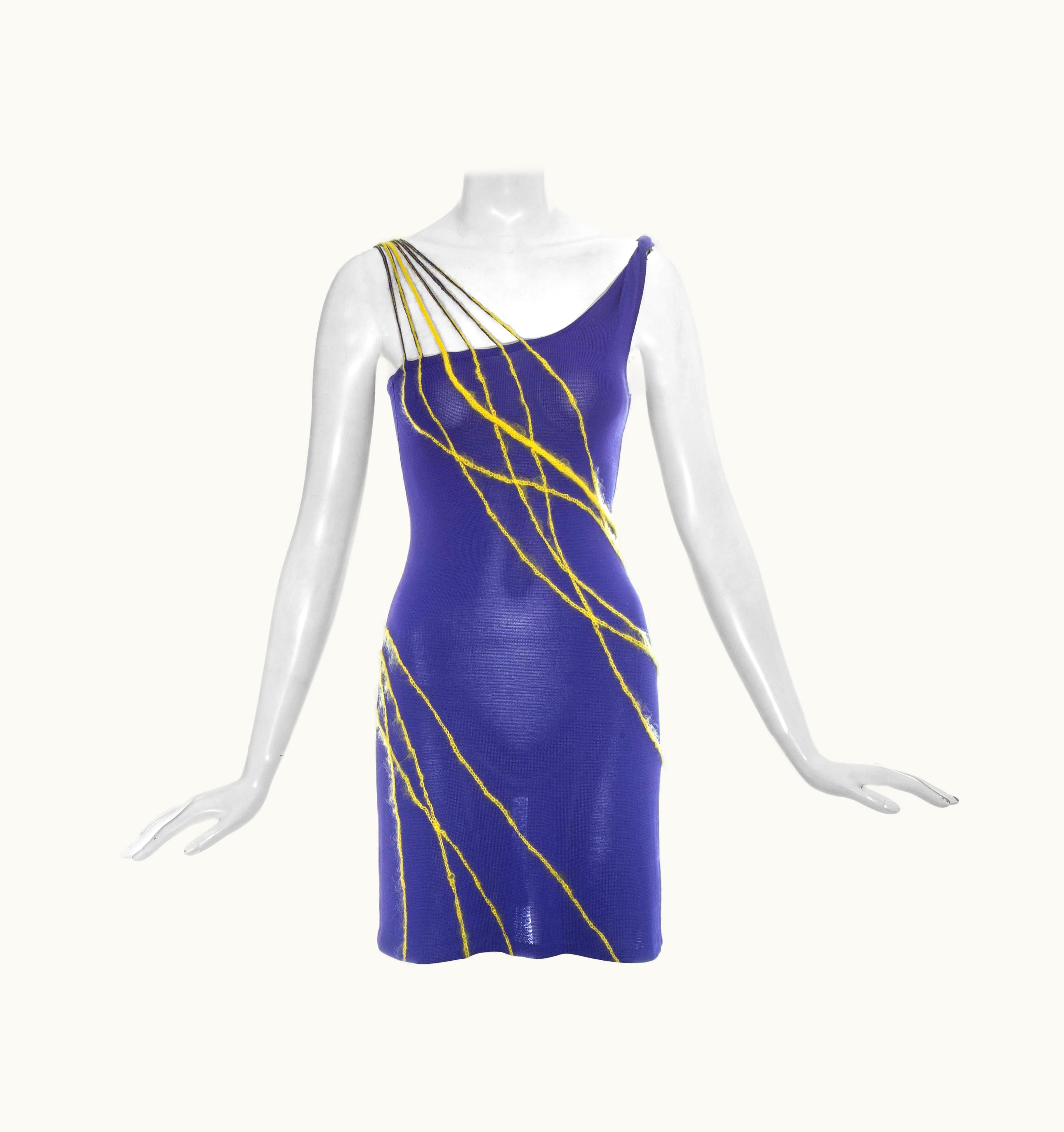 Gianni Versace Couture Gianni Versace Purple Viscose And Mohair Rayon Knitted Mini Dress, S/S 1998