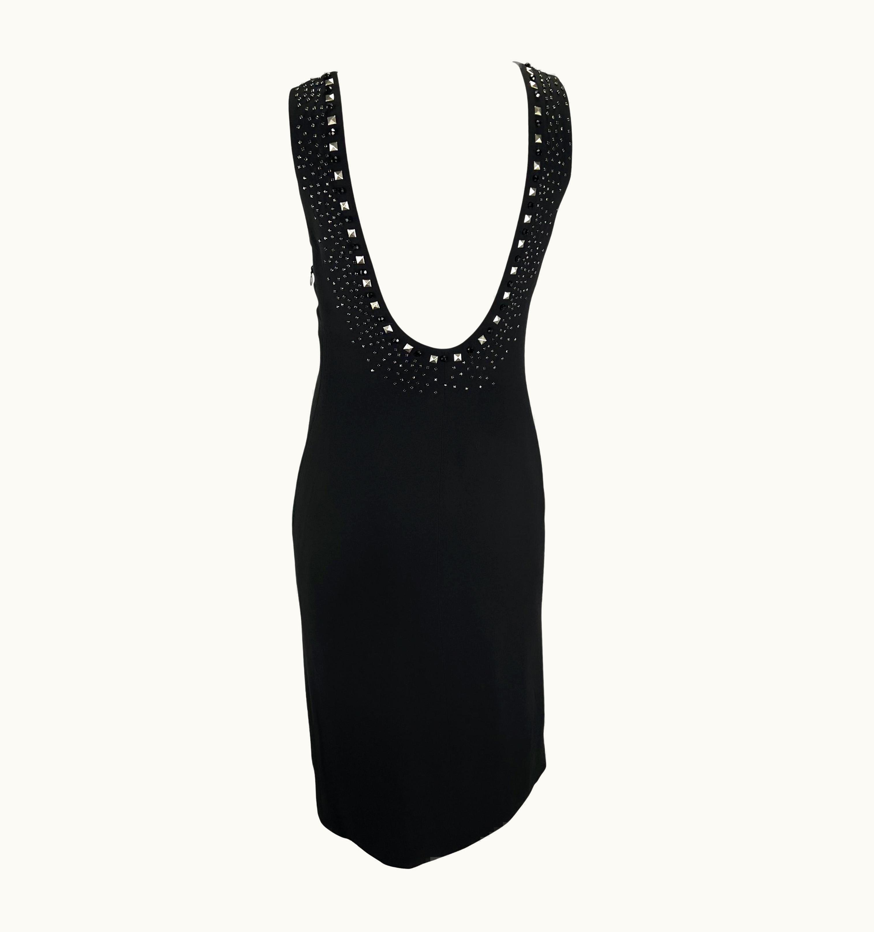 Gianni Versace Couture Nwt AW 1998 Gianni Versace By Donatella Black Silk Studded Rhinestone Dress