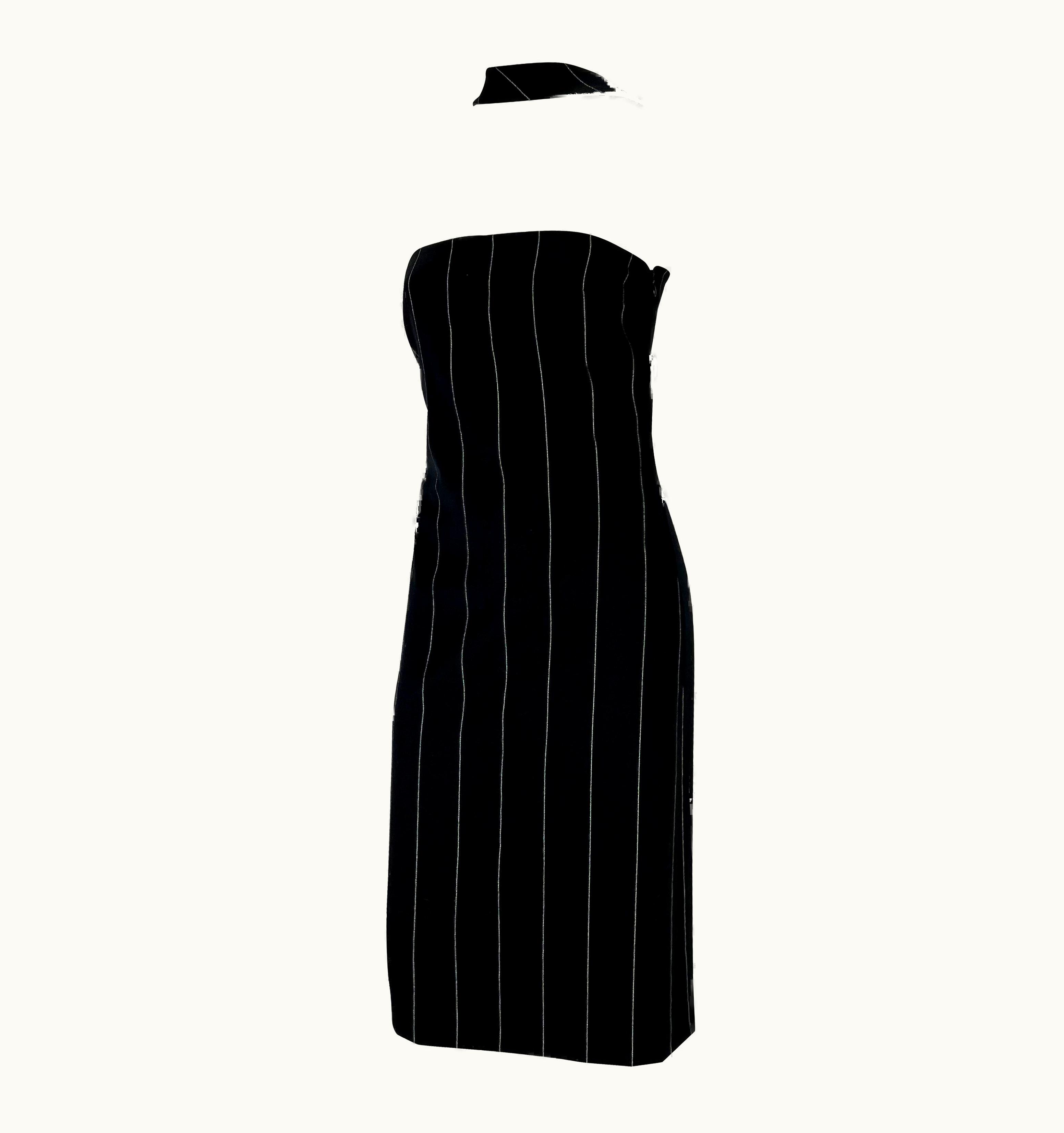 Gianni Versace Couture AW 1998 Gianni Versace By Donatella Runway Pinstripe Wool Halter Corset Dress