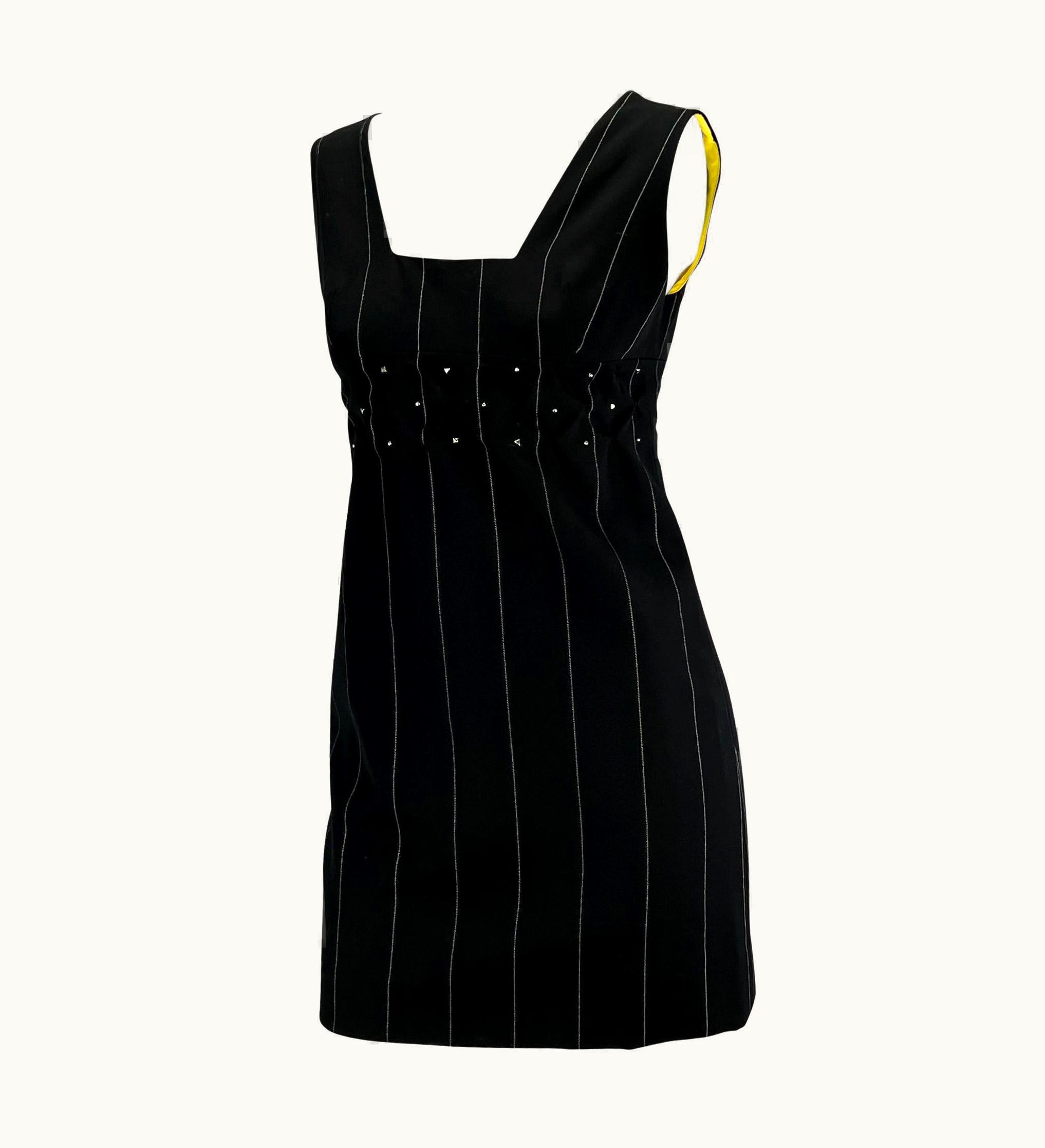 Gianni Versace Couture AW 1998 Gianni Versace By Donatella Pinstripe Studded Sleeveless Dress Yellow