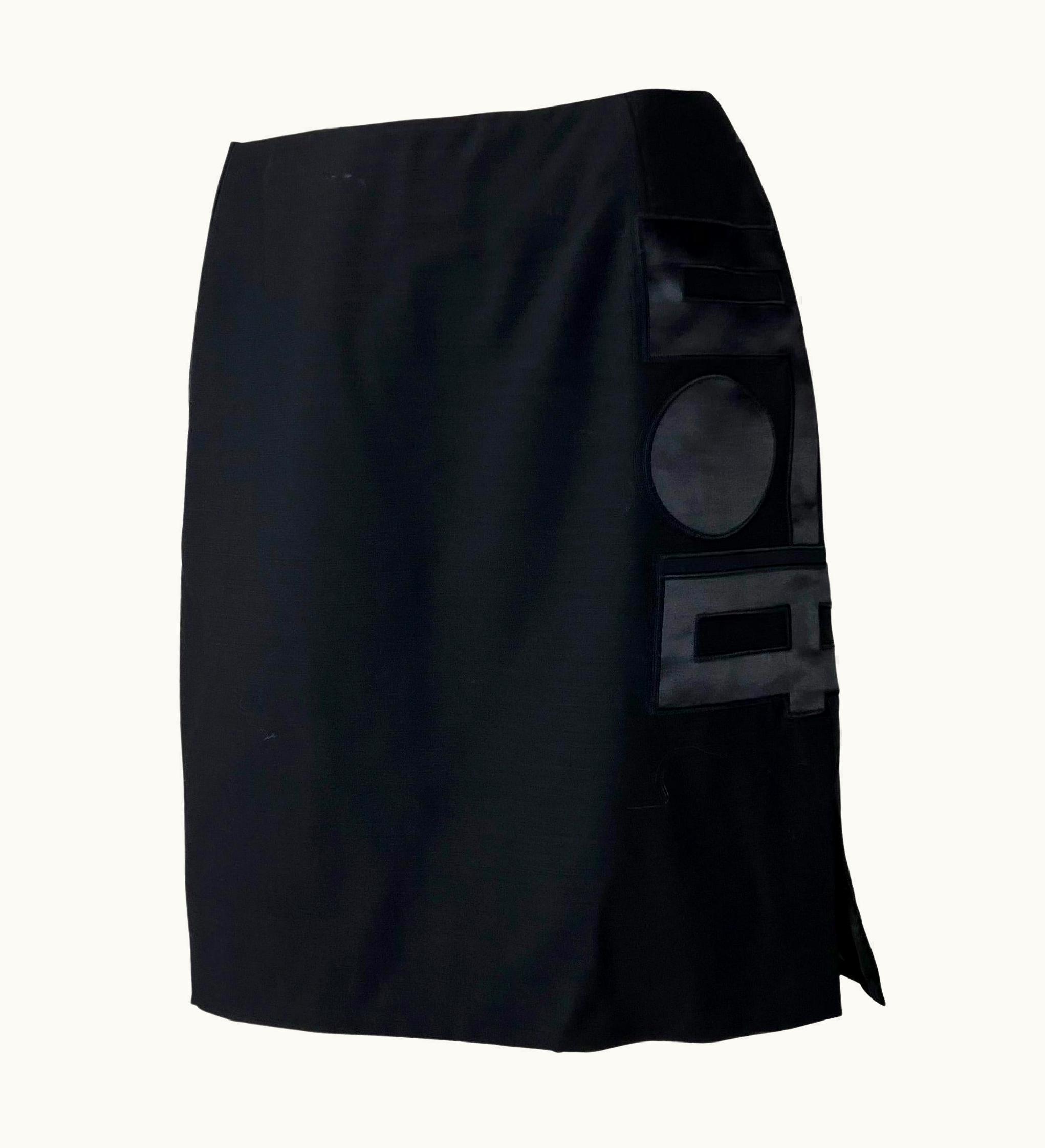 Gianni Versace Couture S/S 1998 Gianni Versace By Donatella Japanese Satin Appliqué Black Skirt