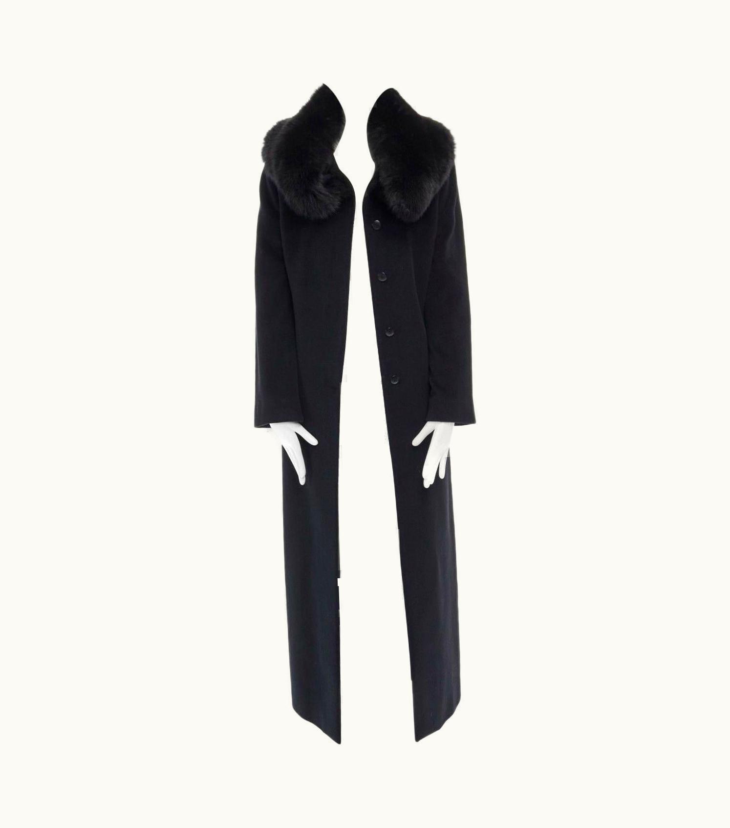 Gianni Versace Couture Gianni Versace 1998 Black Angora Wool Cashmere Oversized Fur Collar Coat